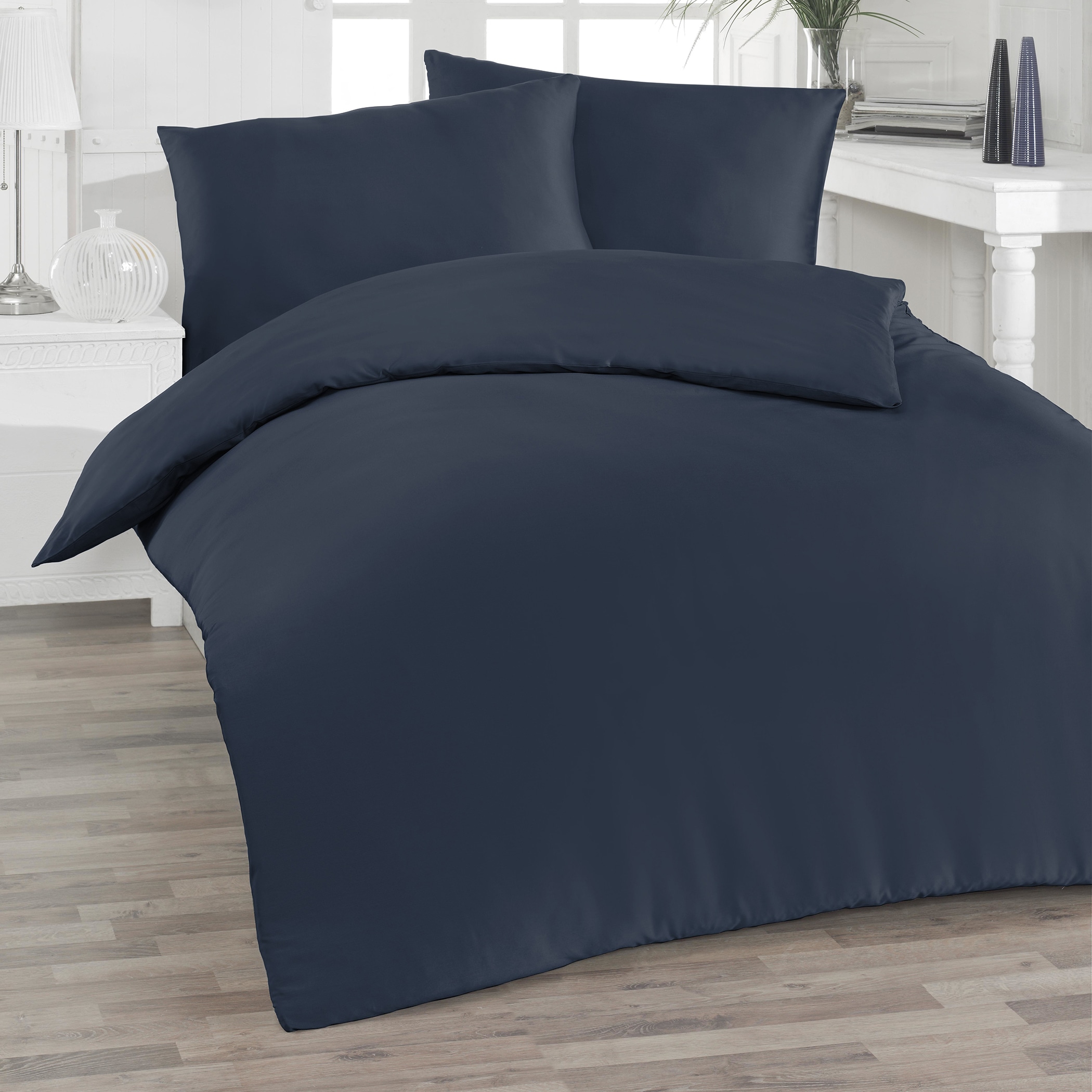 Florella Bettwäsche »»UNI nachtblau« »SAGENHAFT« Edel-Satin,  100% Baumwolle«