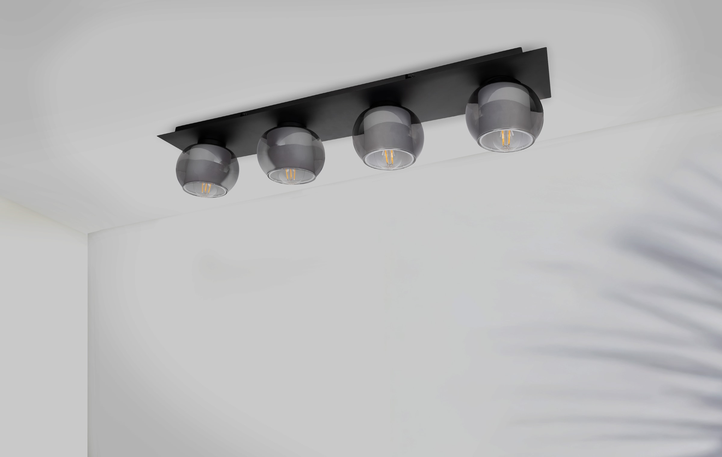 OTTO home Deckenleuchte »Tanissa« E27 1 Stk. eckig, 4 kugelförmige Rauchglas-Schirme innen mit Stoff, 4x E27 exkl.