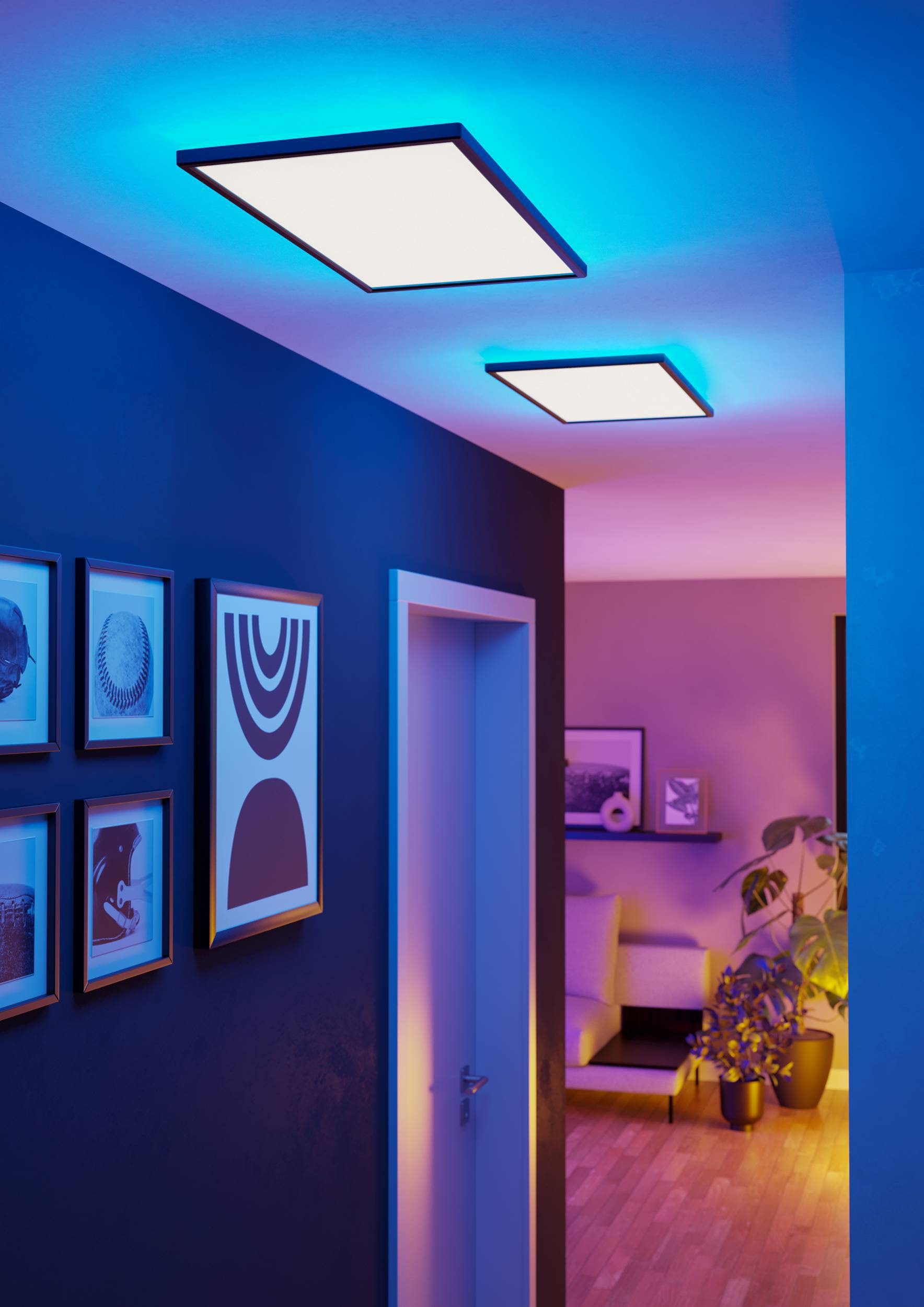 EGLO Deckenleuchte »Rovito-Z Deckenlampe, ZigBee 3.0, Kunststoff, Badezimmerlampe, IP44« LED-Modul 1 Stk. Kaltweiß | RGB Wand-/Deckenleuchte - L57 x B30 x H3 cm - schwarz - 17,2W inkl.