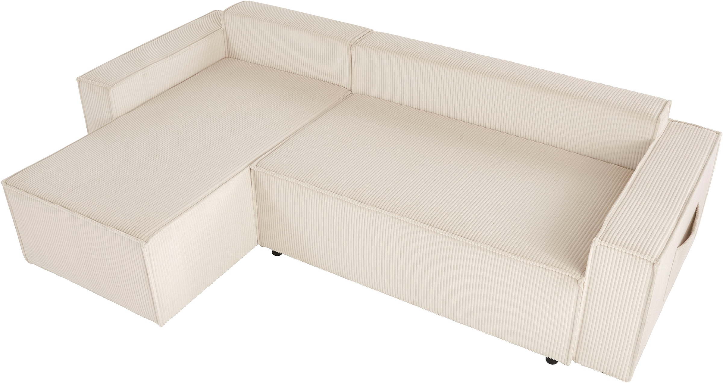 OTTO home Ecksofa »CASSI, 241cm, L-Form, Schlafsofa, Dauerschläfer, Boxspringfederung«, Schlaffunktion (133/200),Bettkasten, Recamiere links/rechts, Cord