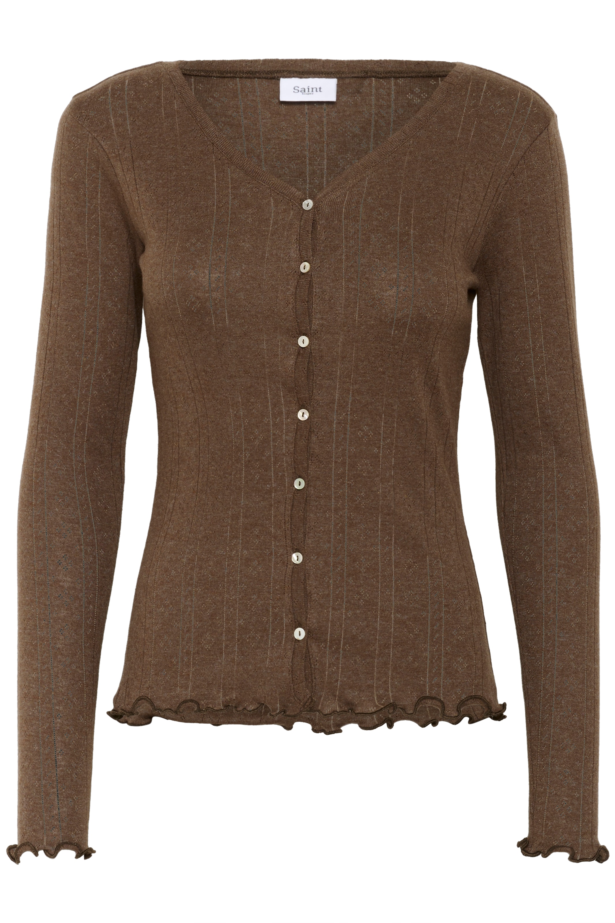 Saint Tropez Strickjacke »GruSZ Cardigan«, mit Lochstickerei und gewelltem Saum