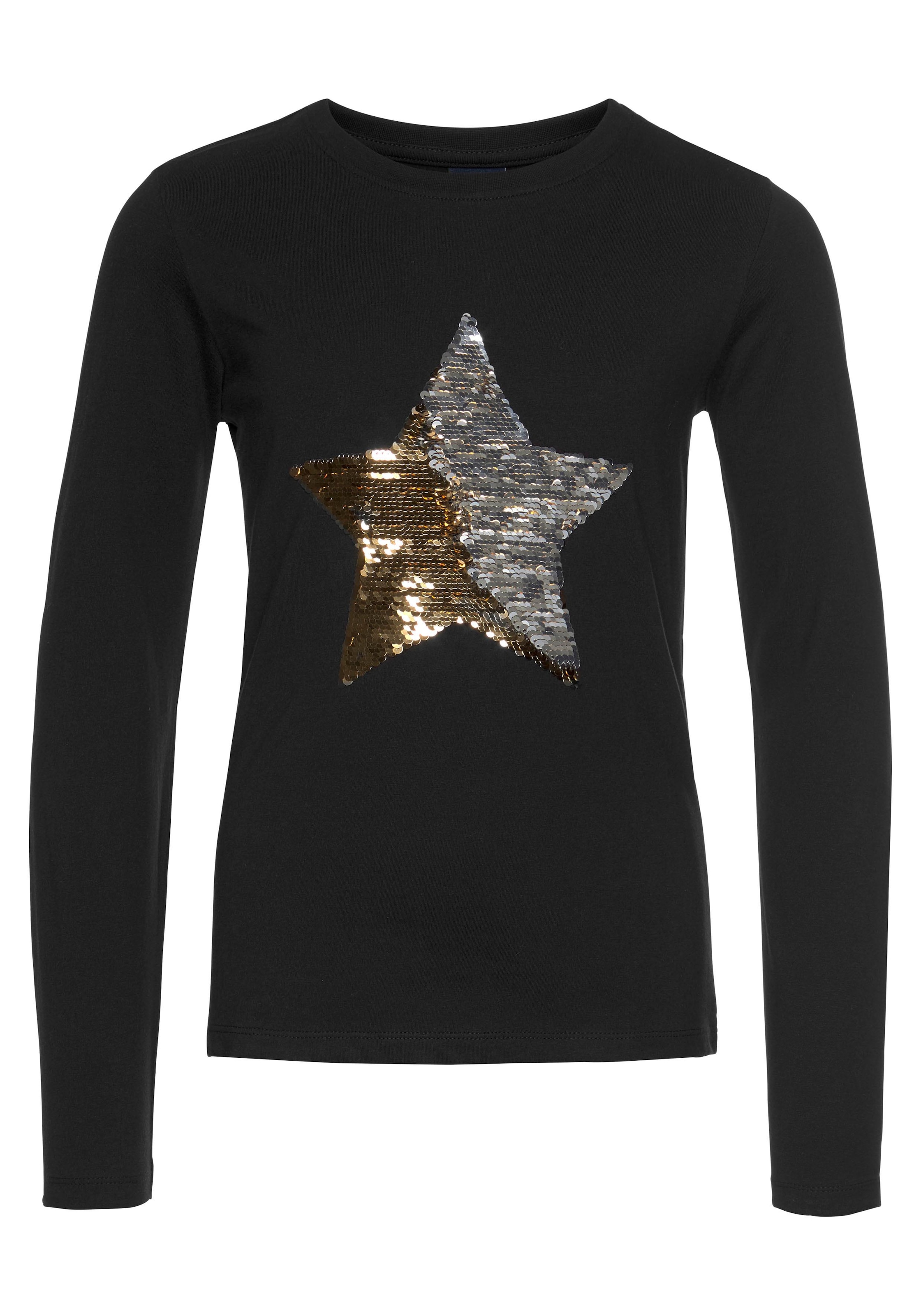 KIDSWORLD Langarmshirt »STERN«, Langarm, taillierter Schnitt, mit glitzernden Pailletten