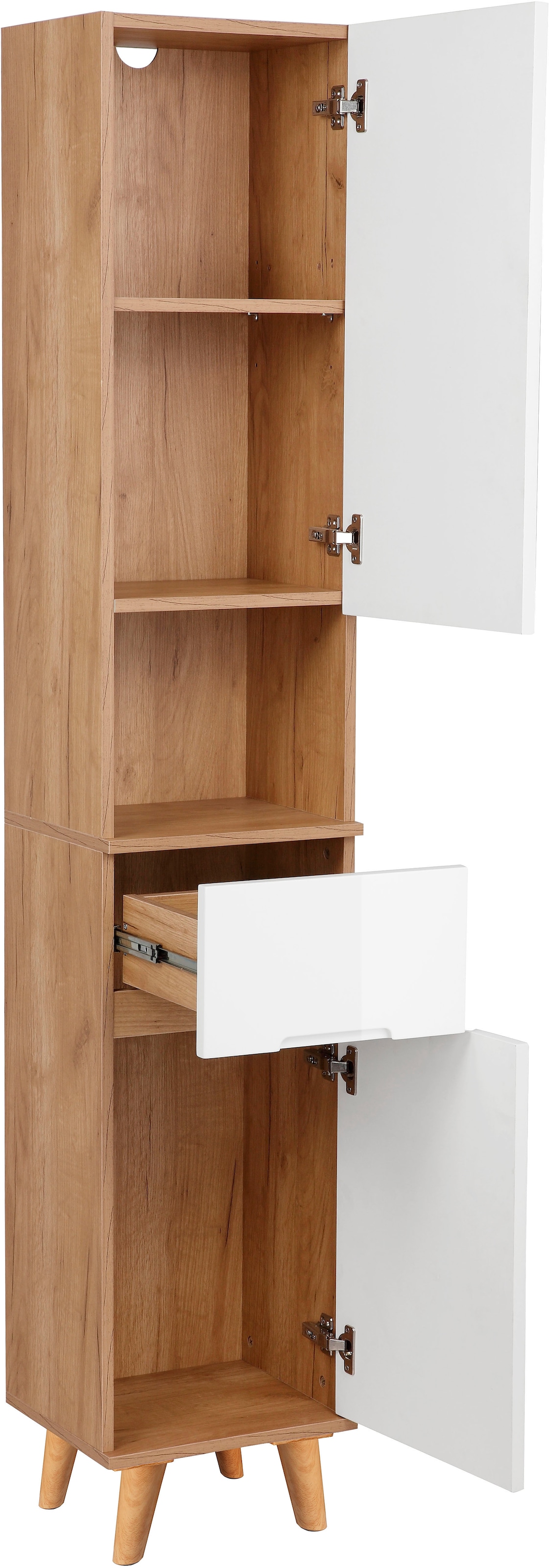 andas Hochschrank »Lund Badschrank skandinavisches Design mit viel Stauraum«, Badmöbel, 2 Türen und 1 Schublade, Breite 35cm