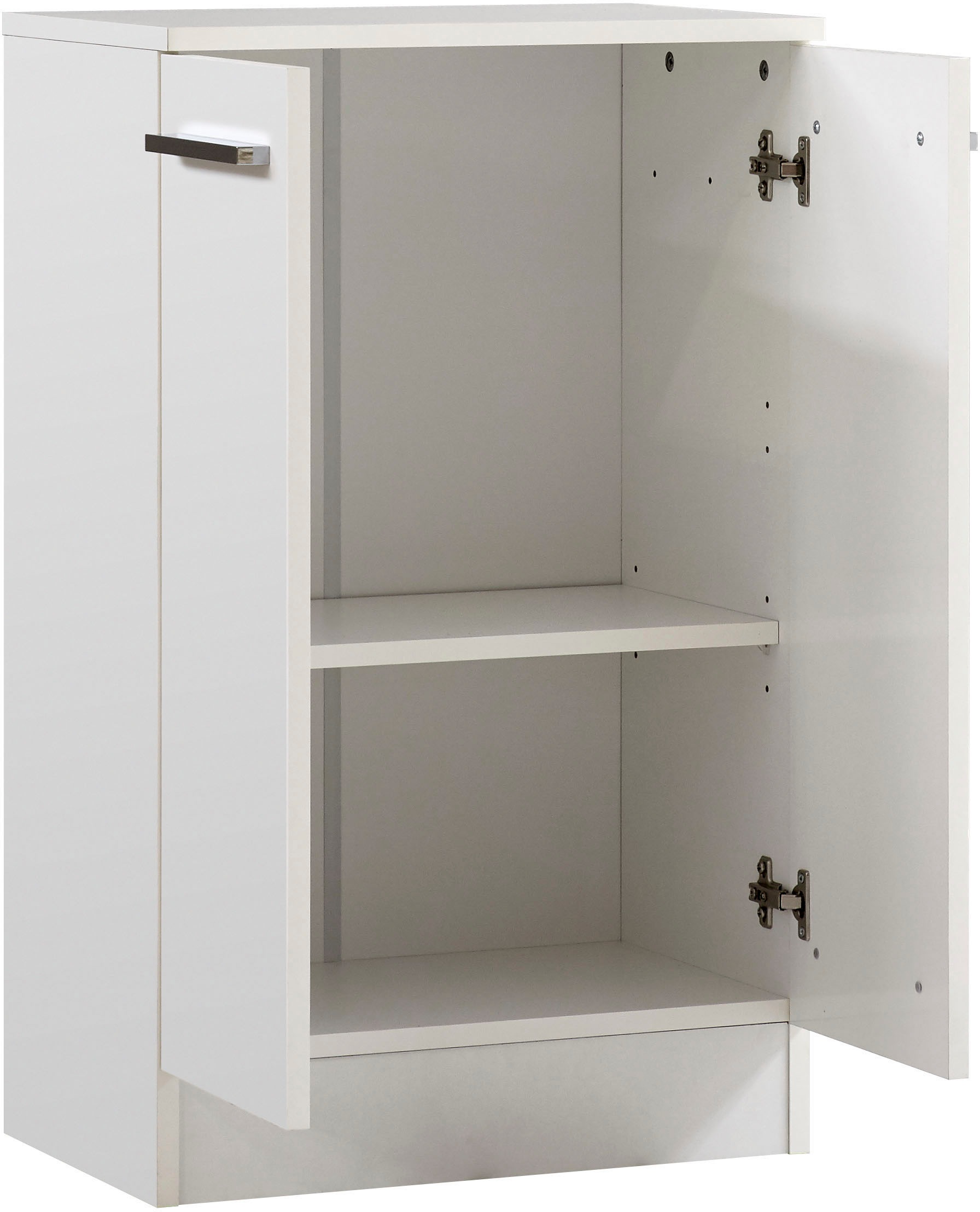 Saphir Unterschrank »Quickset 335 Badschrank, 2 Türen, 1 Einlegeboden, 50 cm breit«, Badezimmer-Unterschrank, Weiß Glanz, Griffe in Chrom Glanz