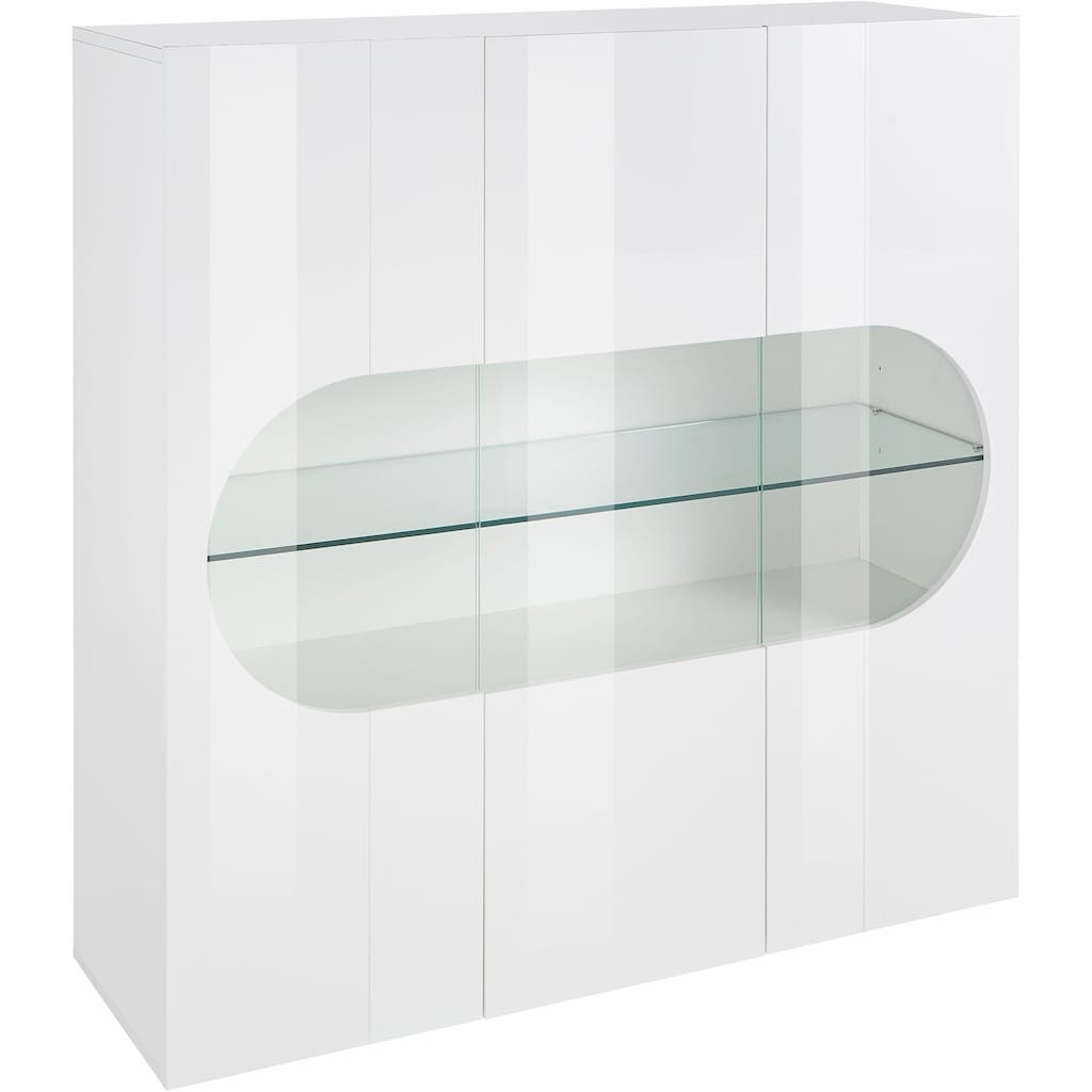 INOSIGN Highboard »Real,Highboard,Kommode,Schrank mit 3 Türen,komplett hochglanz lackiert«, mit 3 Türen, davon 2 aus Glas, mit einer großen Glasablage im Inneren