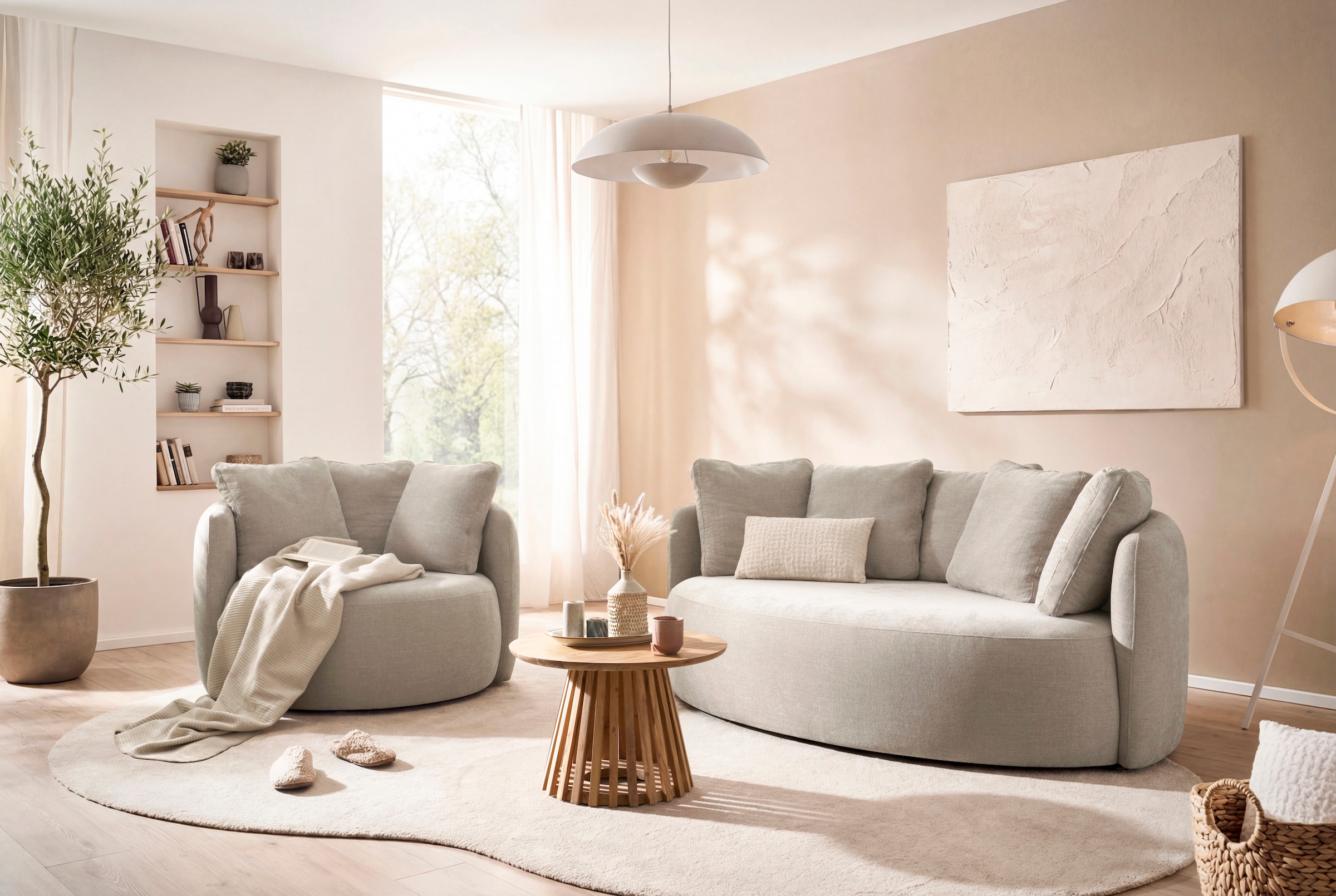 OTTO home Sessel »Kaarl, moderner Rundsessel, Loungesessel, Loveseat« Webstoff, in fünf Farben, inkl. Rückenkissen, zeitloses Design