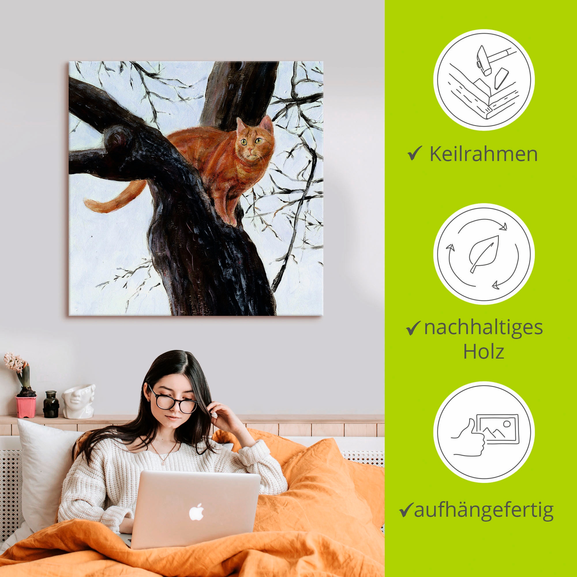Artland Wandbild »Katze im Baum« Haustiere 1 Stk. tlg. als Leinwandbild, Poster in verschied. Größen