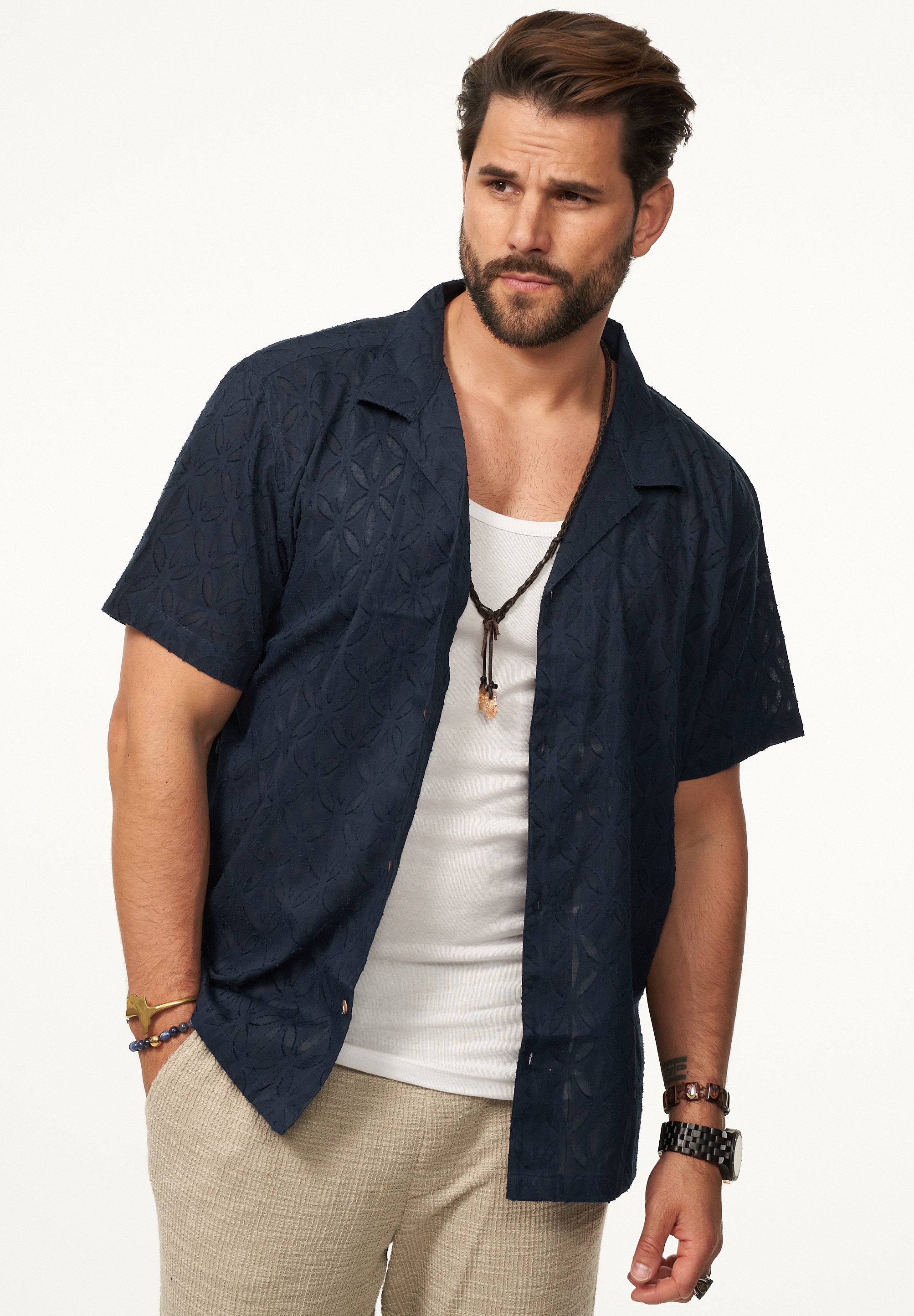 SOULSTAR Kurzarmhemd »Freizeithemd als Kurzam Hemd im Retro-Look - Strick Polo-Hemd Overshirt im Regular-Fit für Herren« Herren Kurzarm Strick Polo-Hemd T-Shirt
