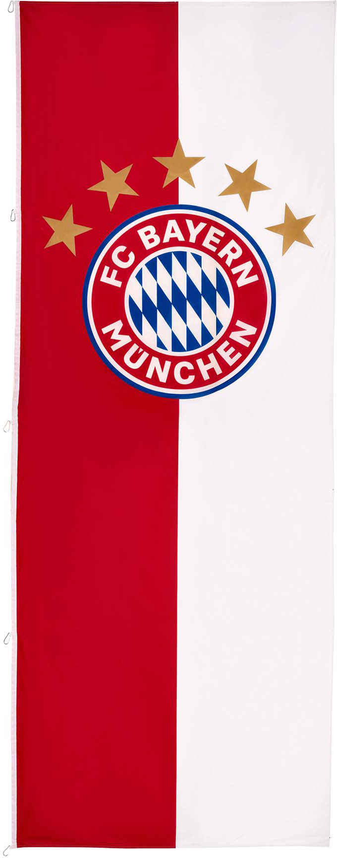 Fahne »FC Bayern München Hissfahne Hochformat 5 Sterne Logo 150x400 cm«, aus...