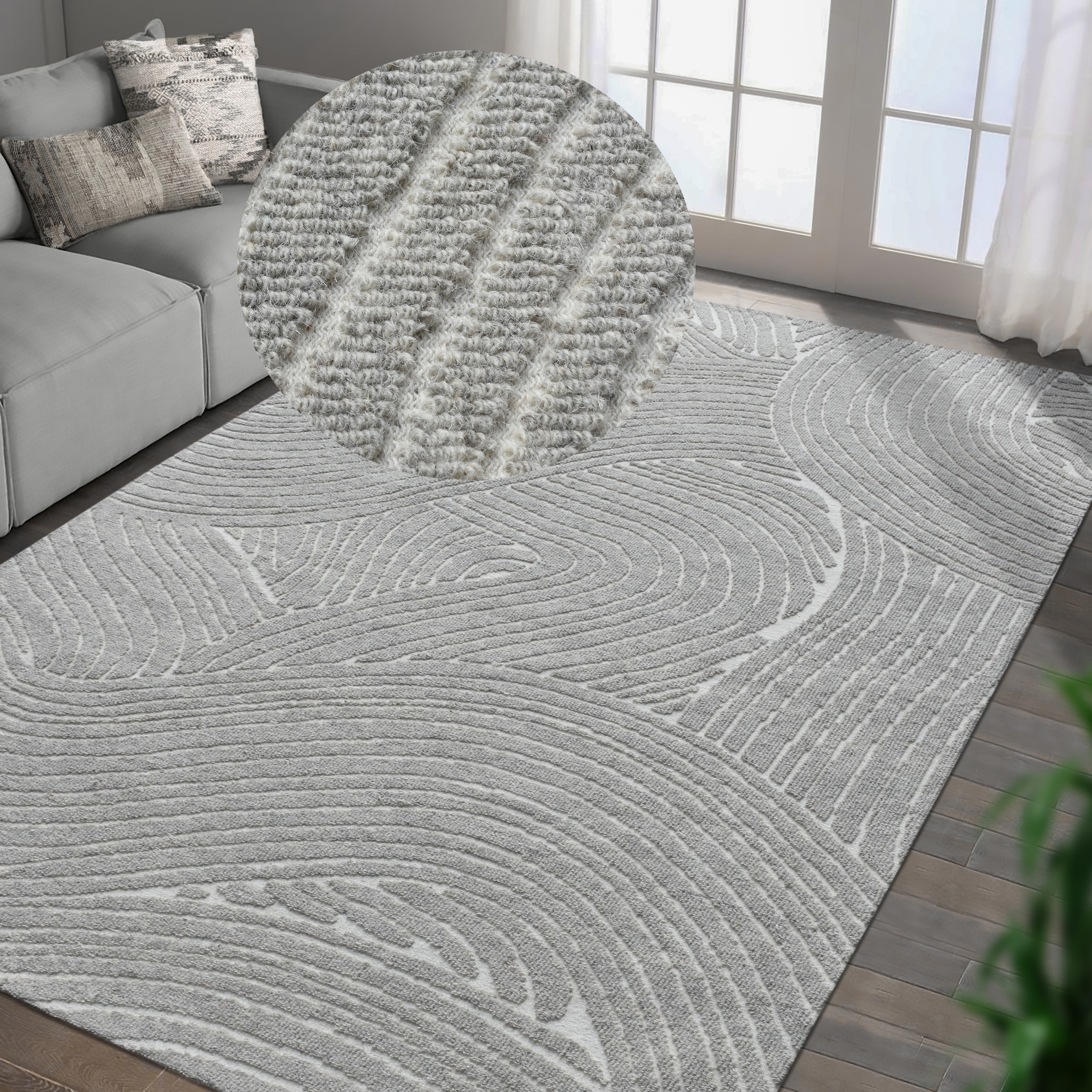 my home Wollteppich »Falun, Wolle, Hoch-Tief-Struktur, maschinell gewebt« rechteckig einfarbig, Wolle, Teppich, Wohnzimmer, Schlafzimmer, Esszimmer