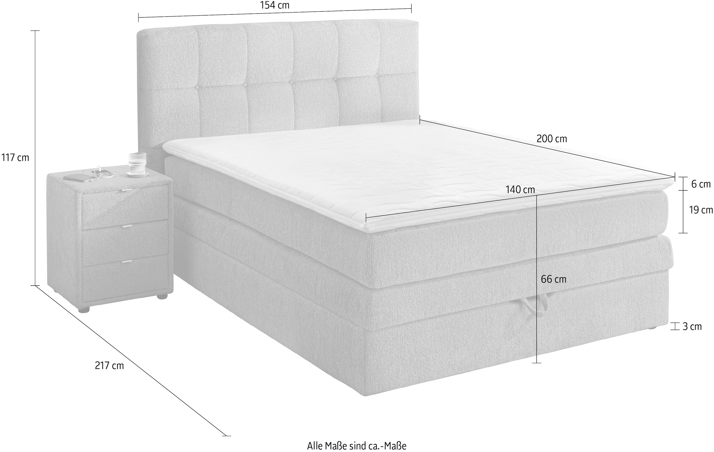 Jockenhöfer Gruppe Boxspringbett »AMY in Chenille, erhältlich in den Breiten 120cm & 140cm« mit Bettkasten und Topper