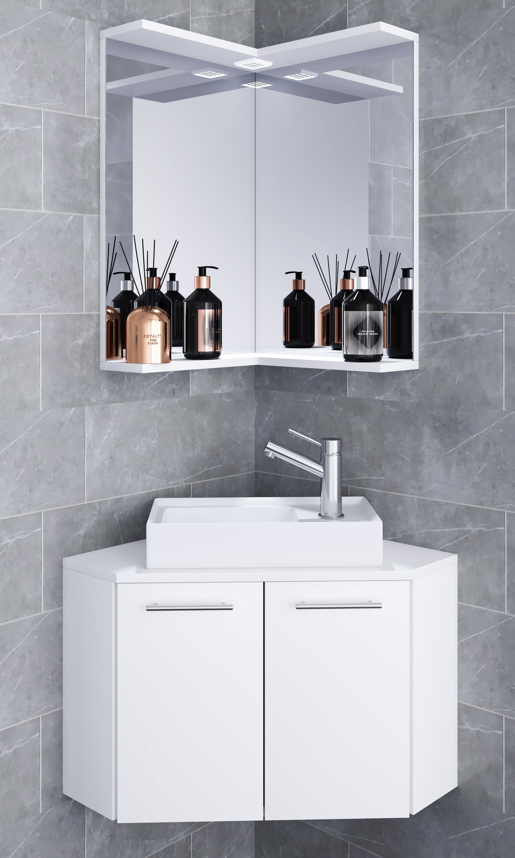 VCM Waschbeckenunterschrank »VCM 3-tlg Set | Waschplatz für Gäste WC | Gästebad | Waschtisch | Eckschrank | Badezimmer Set ¿ Vilosa«, (3 St.)