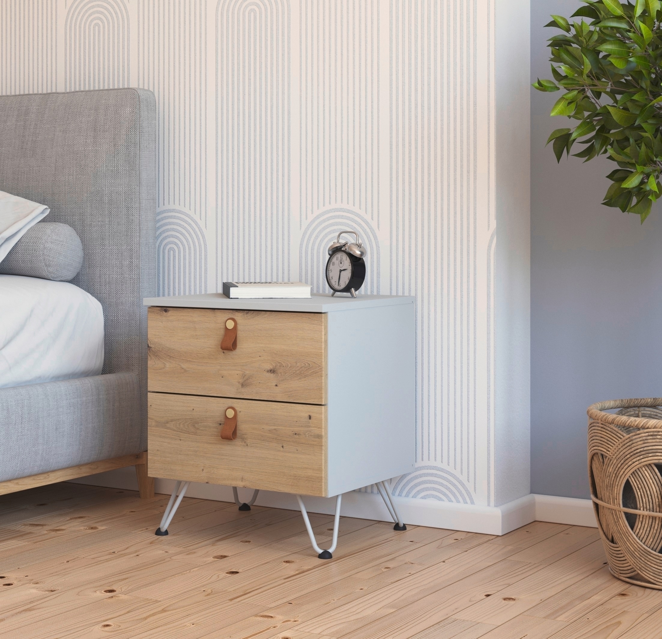 rauch Nachtkommode »Homey by Aditio«, mit Grifflaschen in Leder, 2 Schubladen mit Softclose-Funktion