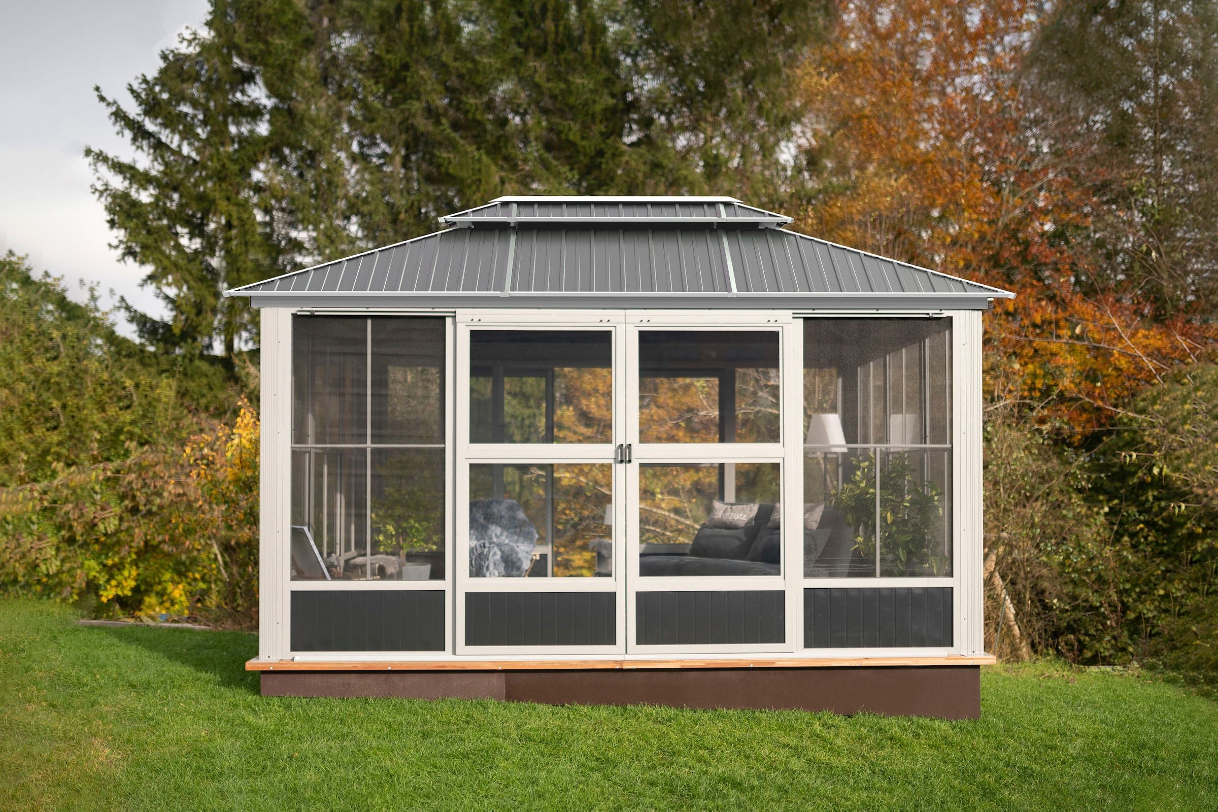 Sojag Pavillon »»Olan 1014««, (Set), aus Aluminium, mit Wintergarten, inkl. Moskitonetzen