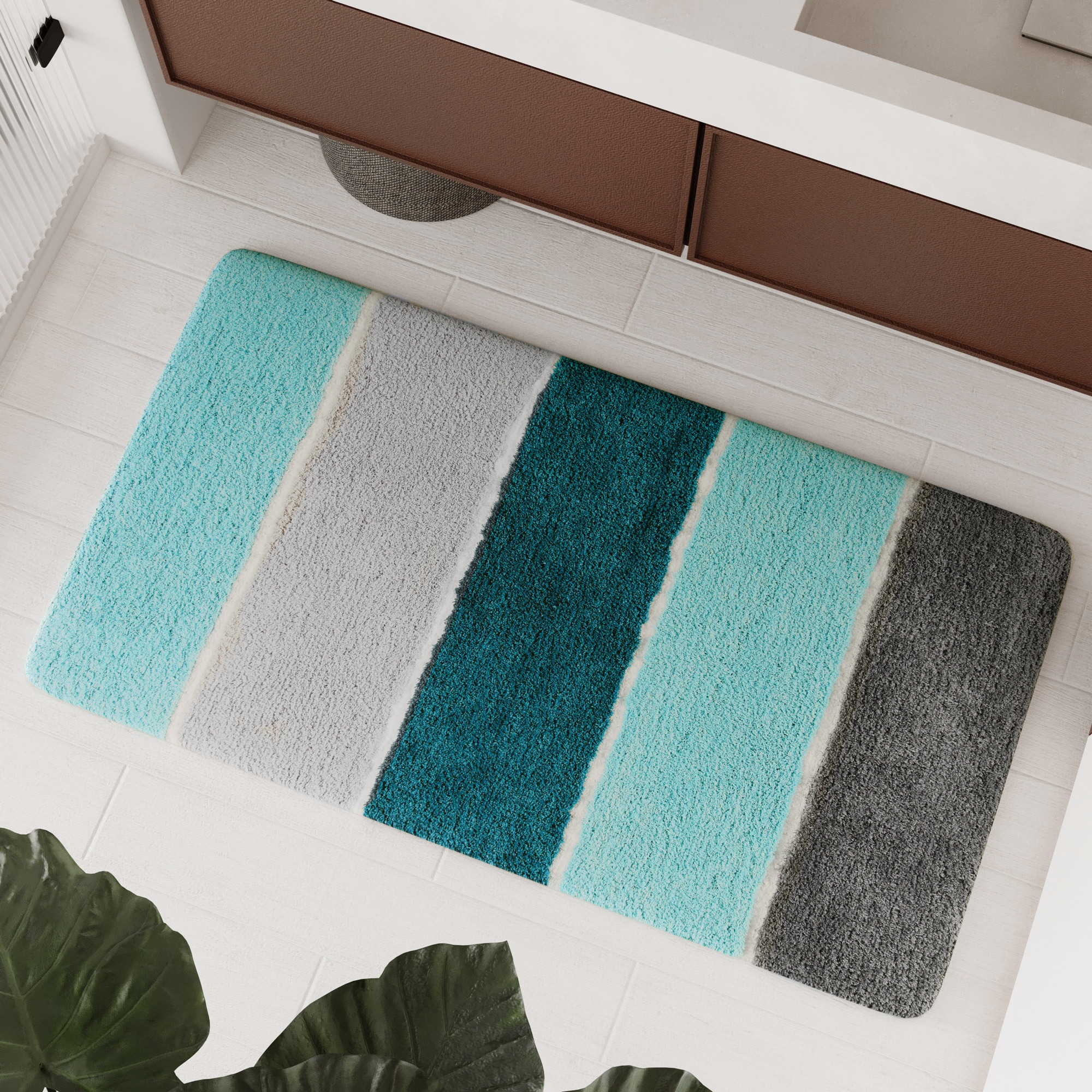 Homie Living Badematte »Rio Marina« Höhe 30 mm rutschhemmend beschichtet fußbodenheizungsgeeignet | schnell trocknend flauschiger Badteppich, modern gestreift, waschbar, Badezimmerteppich