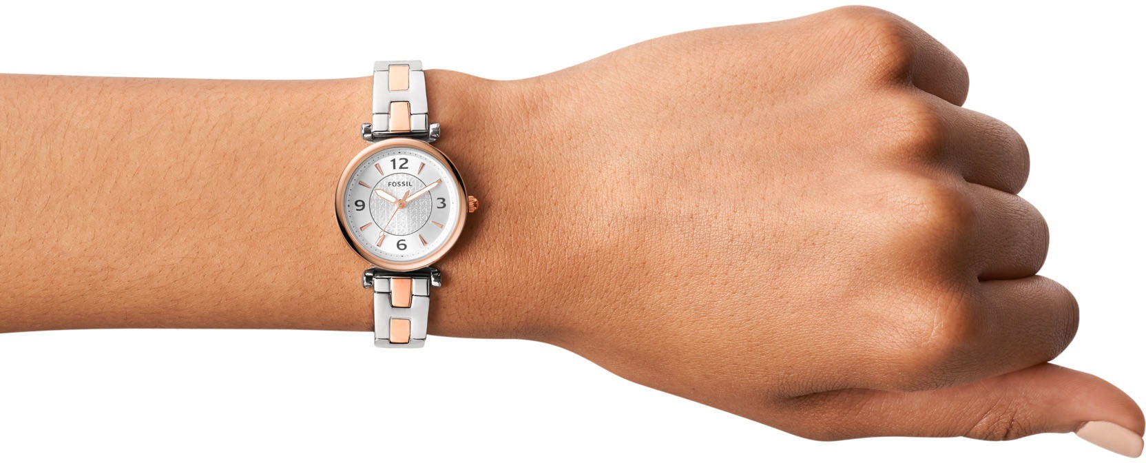 Fossil Quarzuhr »CARLIE MINI«, Armbanduhr, Damenuhr, Edelstahlarmband