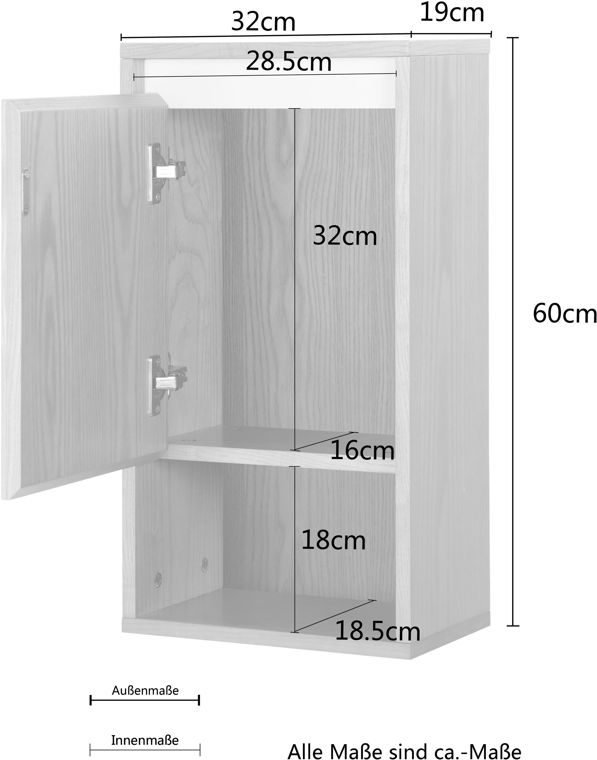 welltime Hängeschrank »Falun«, Badmöbel mit Rille, Badschrank, Breite 35 cm