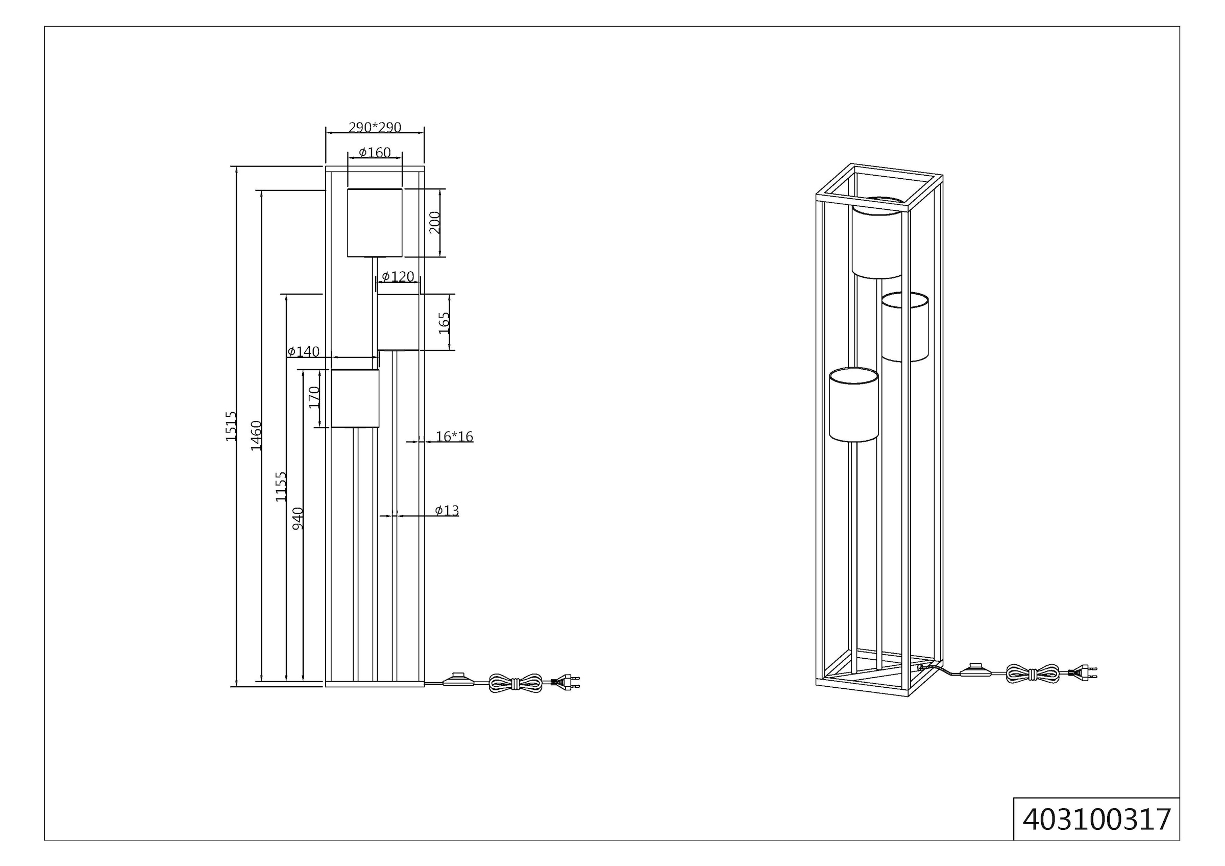 TRIO Leuchten Stehlampe »ROSS, Stehleuchte 3-flammig exkl 3xE27 max 25W Flur Wohnzimmer«, 3 flammig, Leuchtmittel E27 | Leuchtmittel wechselbar, Stehlampe 153 cm mit Fußschalter, Stoffschirme Leuchtmittel wechselbar