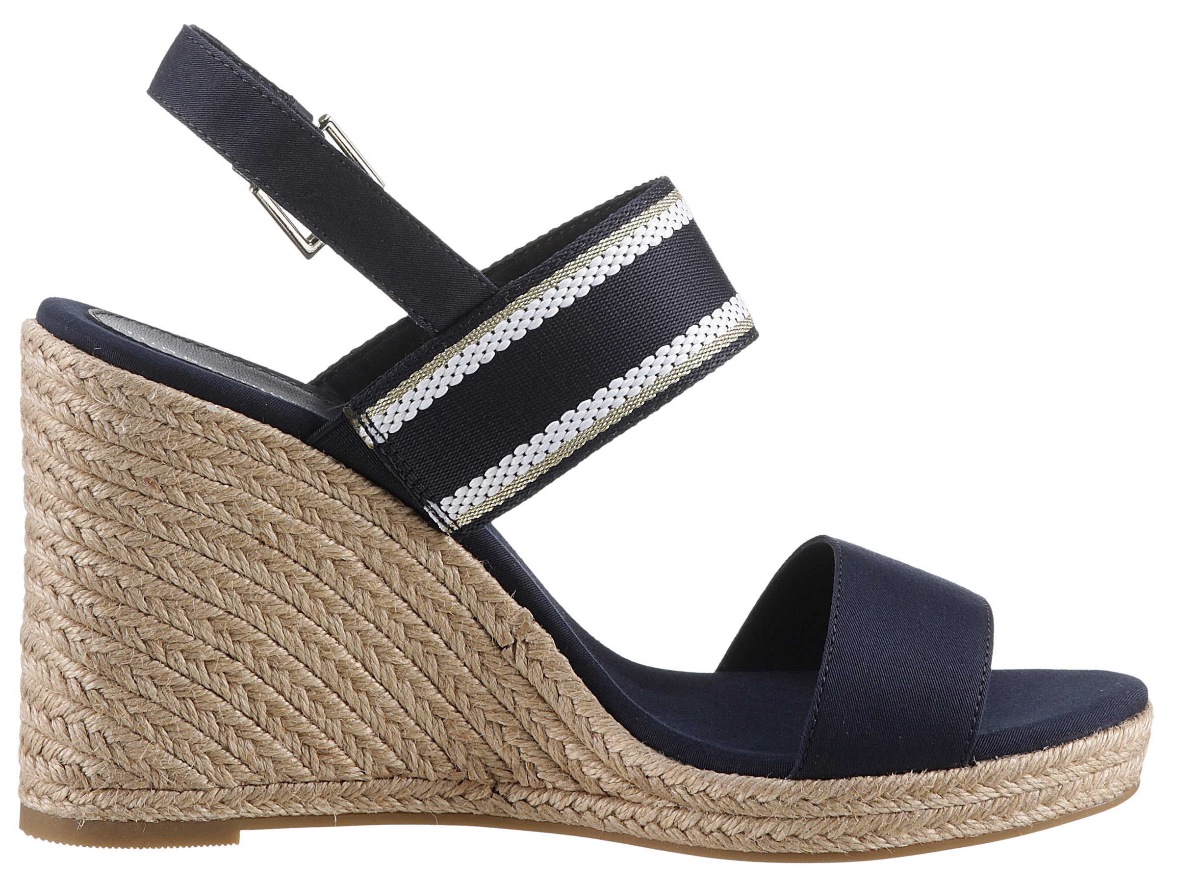 Tommy Hilfiger Keilsandalette »WEBBING HIGH WEDGE SANDAL«, Sommerschuh, Sandale, Keilabsatz, mit seitlichem TH-Label