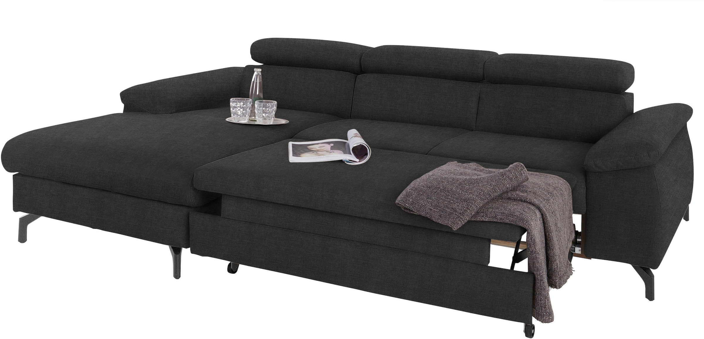 COTTA Polstergarnitur »Komaris L-Form«, (Set), Set bestehend aus: Ecksofa mit Kopfteilverstellung & Hocker