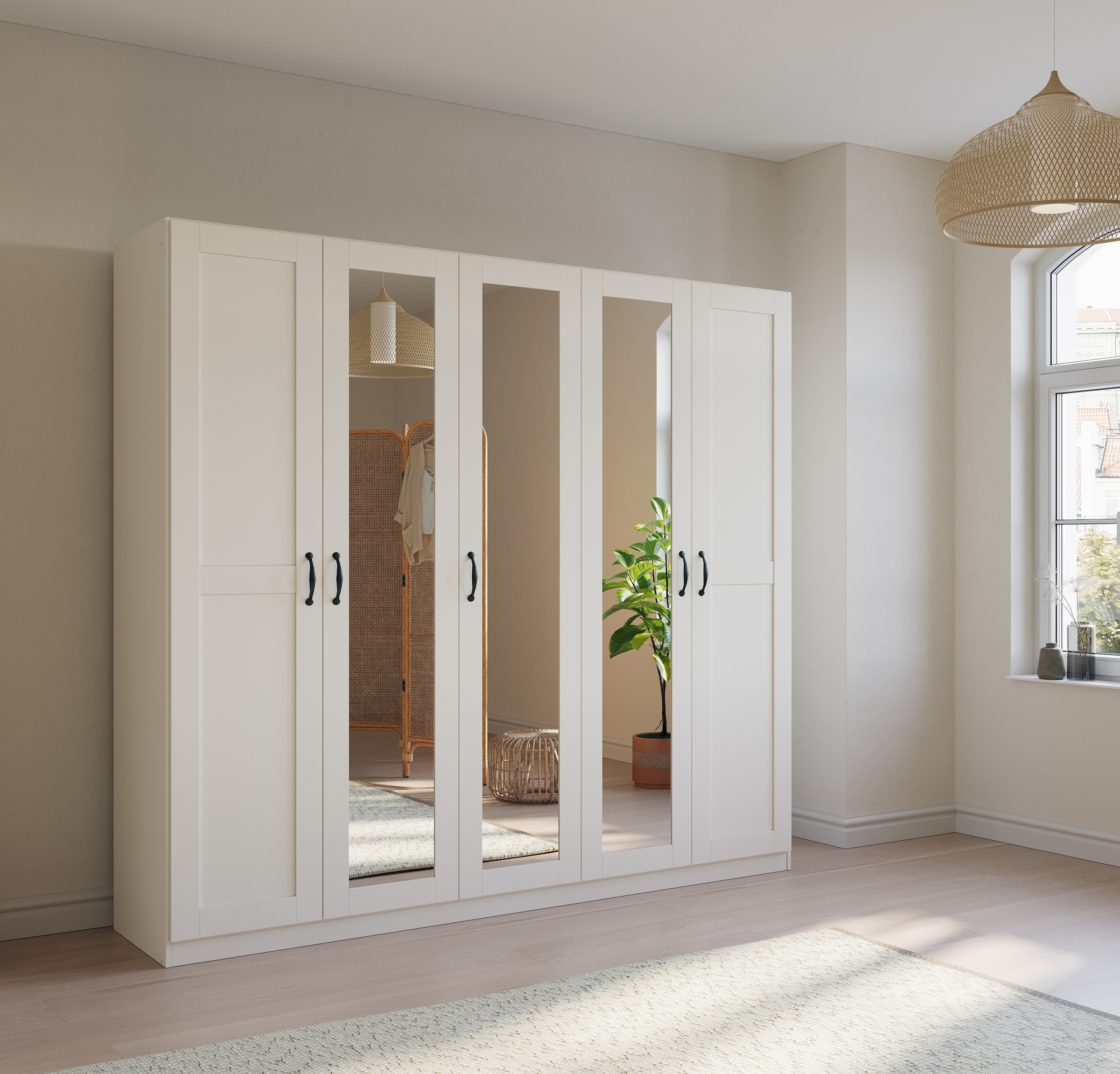 rauch Drehtürenschrank »Cottage by Quadra Spin«, in skandinavischem Landhausstil, mit Spiegel