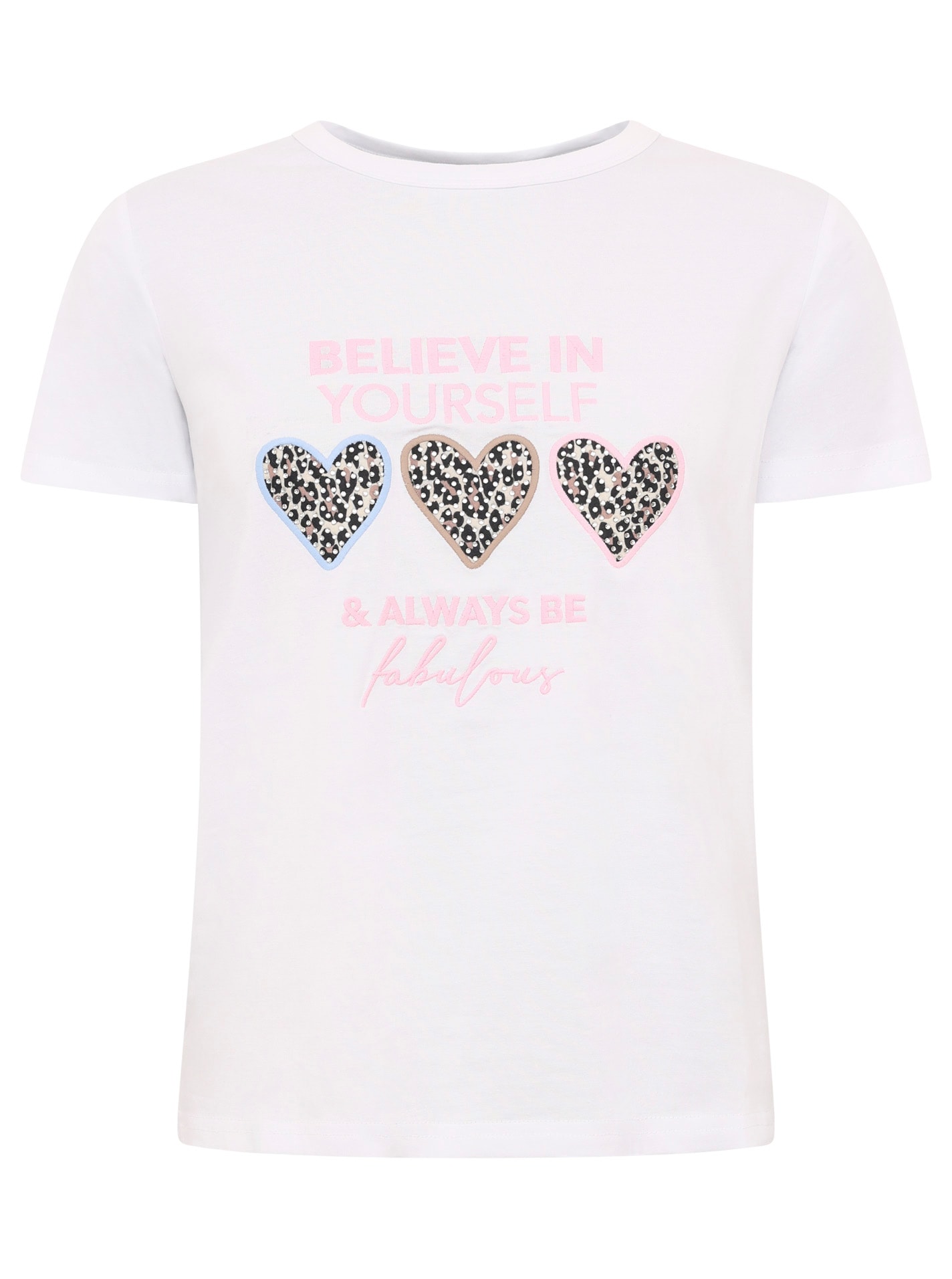 Zwillingsherz T-Shirt »"Always Believe"« Stickerei, Leoherzen, Rundhals, kurzarm