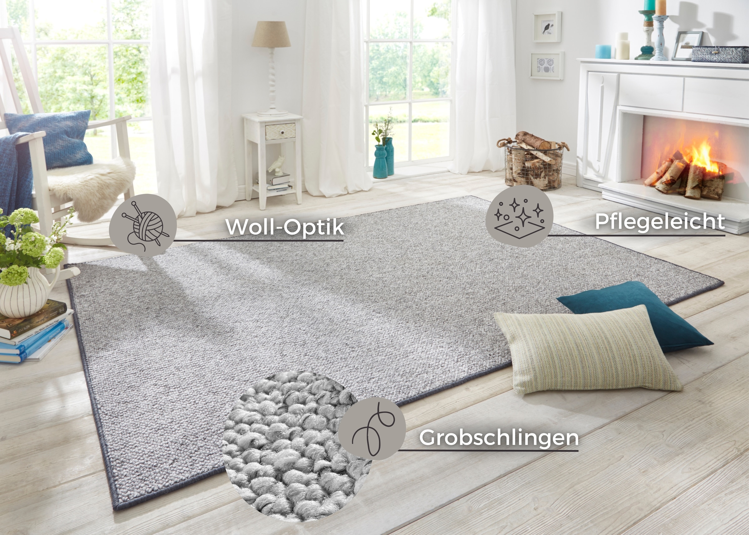 HANSE Home Teppich »Wolly 2«, rechteckig, 12 mm Höhe, Flachgewebe, Läufer, Skandi, Woll-Optik, Esszimmer, Wohnzimmer, Flur