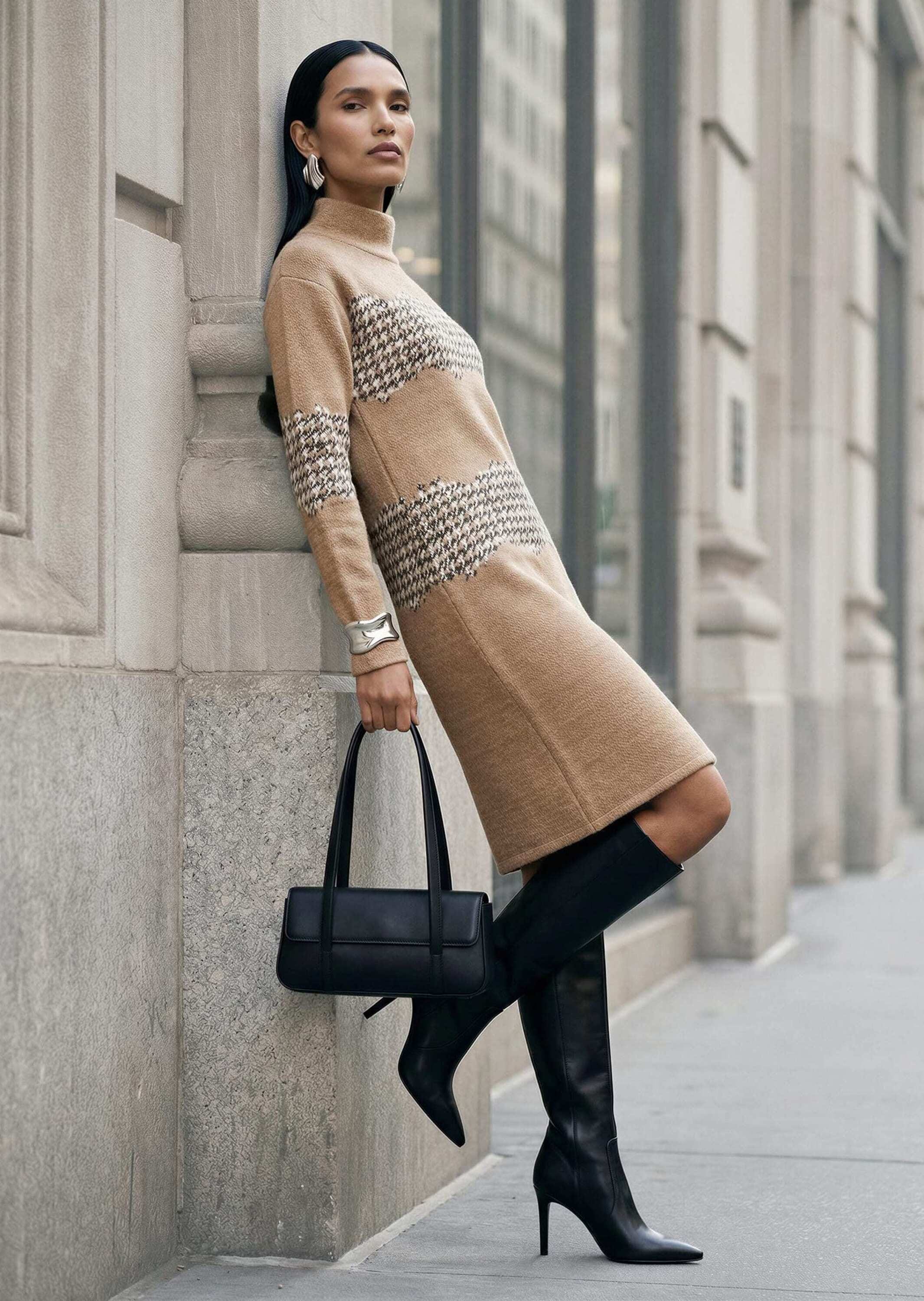 MADELEINE Midikleid »Kleid H-Linien-Kleid mit Hahnentritt« Ohne Tasche