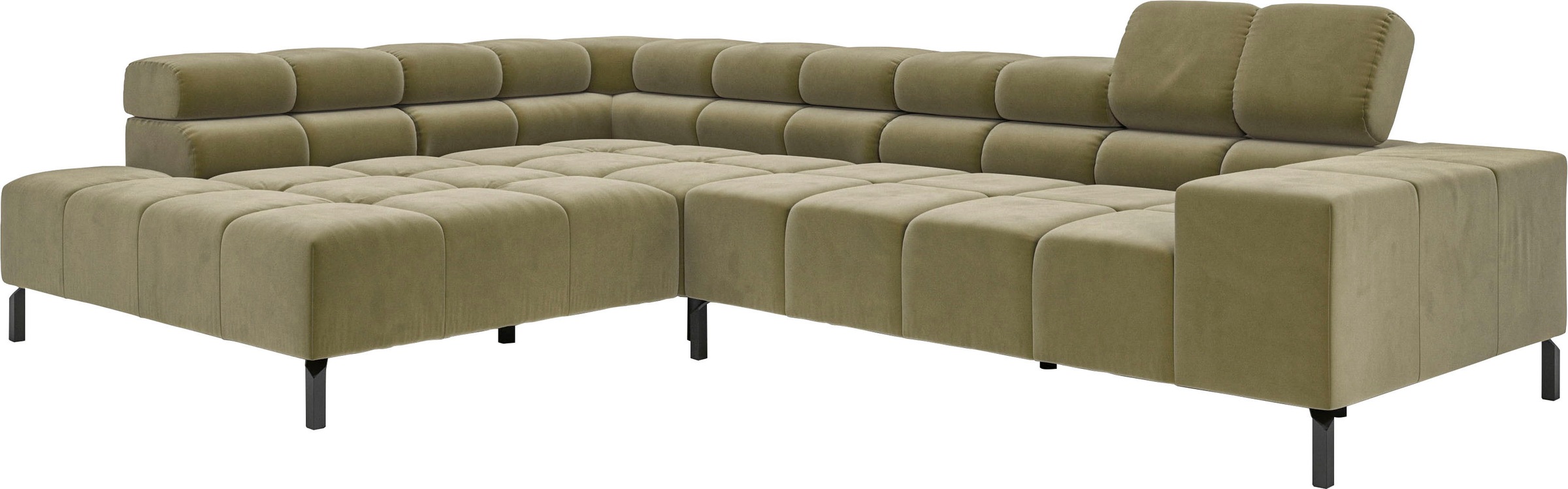 INOSIGN Ecksofa »Ancona New, wahlweise motorische Sitztiefenverstellung, auch in Cord«, feine Steppung, mit Kopfteilverstellung, 3 Zierkissen, L-Form