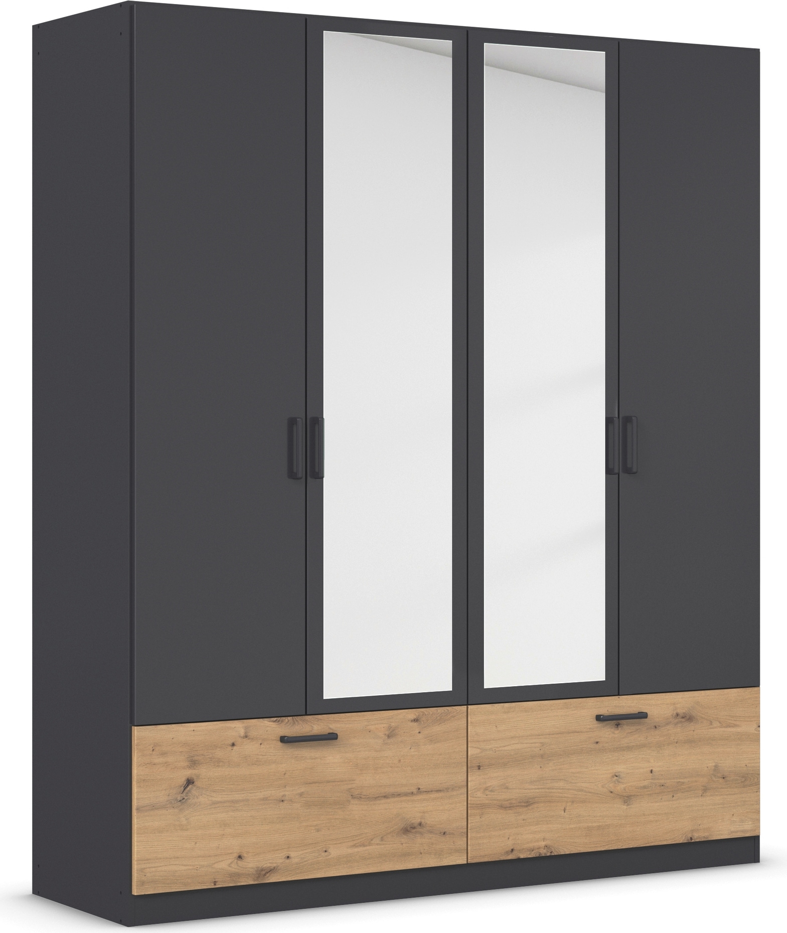 rauch Drehtürenschrank »Kleiderschrank Schrank Garderobe Wäscheschrank BARI mit Spiegel« mit Schubkästen und modernem Griff in Graumetallic MADE IN GERMANY