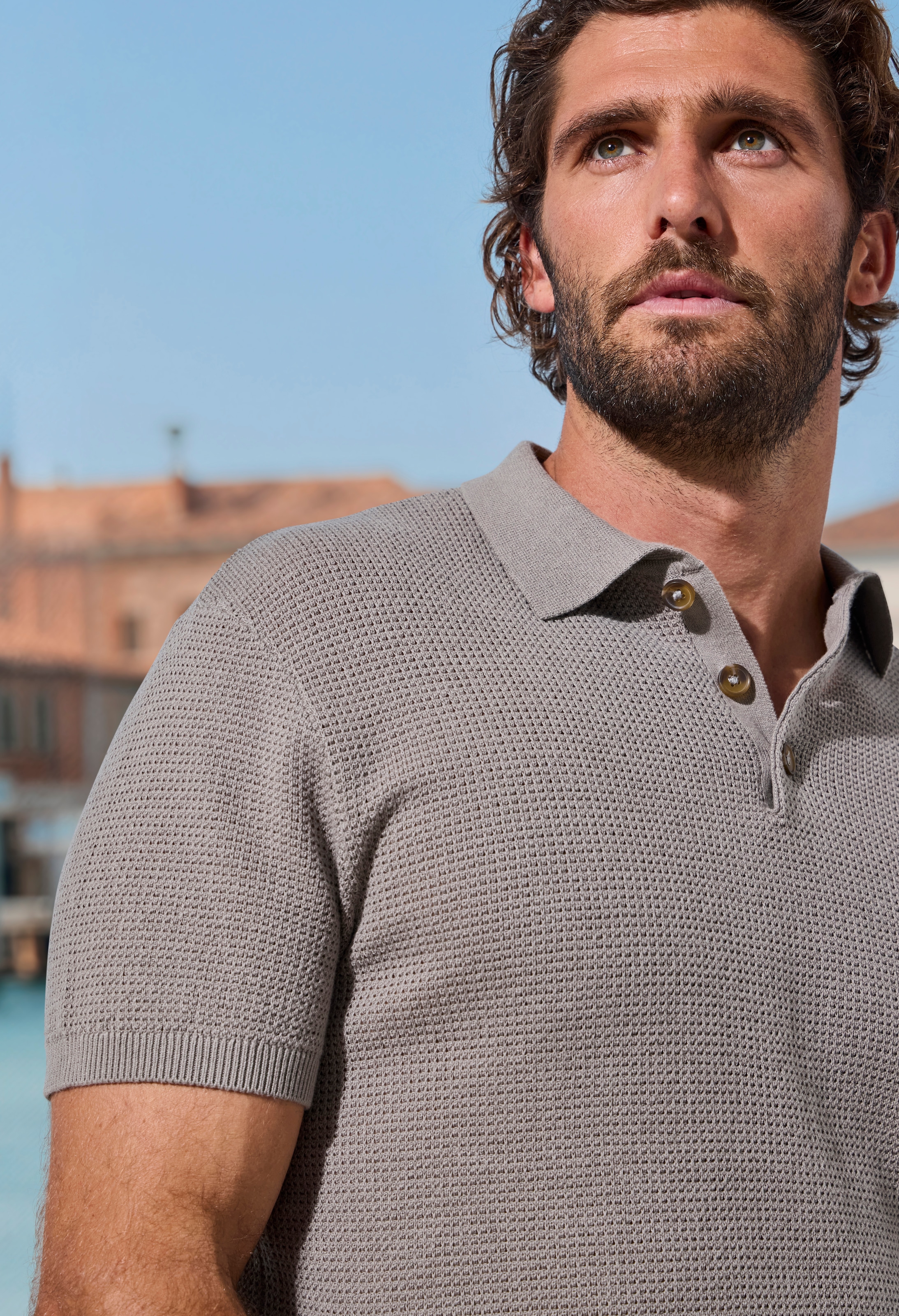 John Devin Poloshirt »- Strick Poloshirt, Regular fit« mit Polokragen und kleiner Knopfleiste