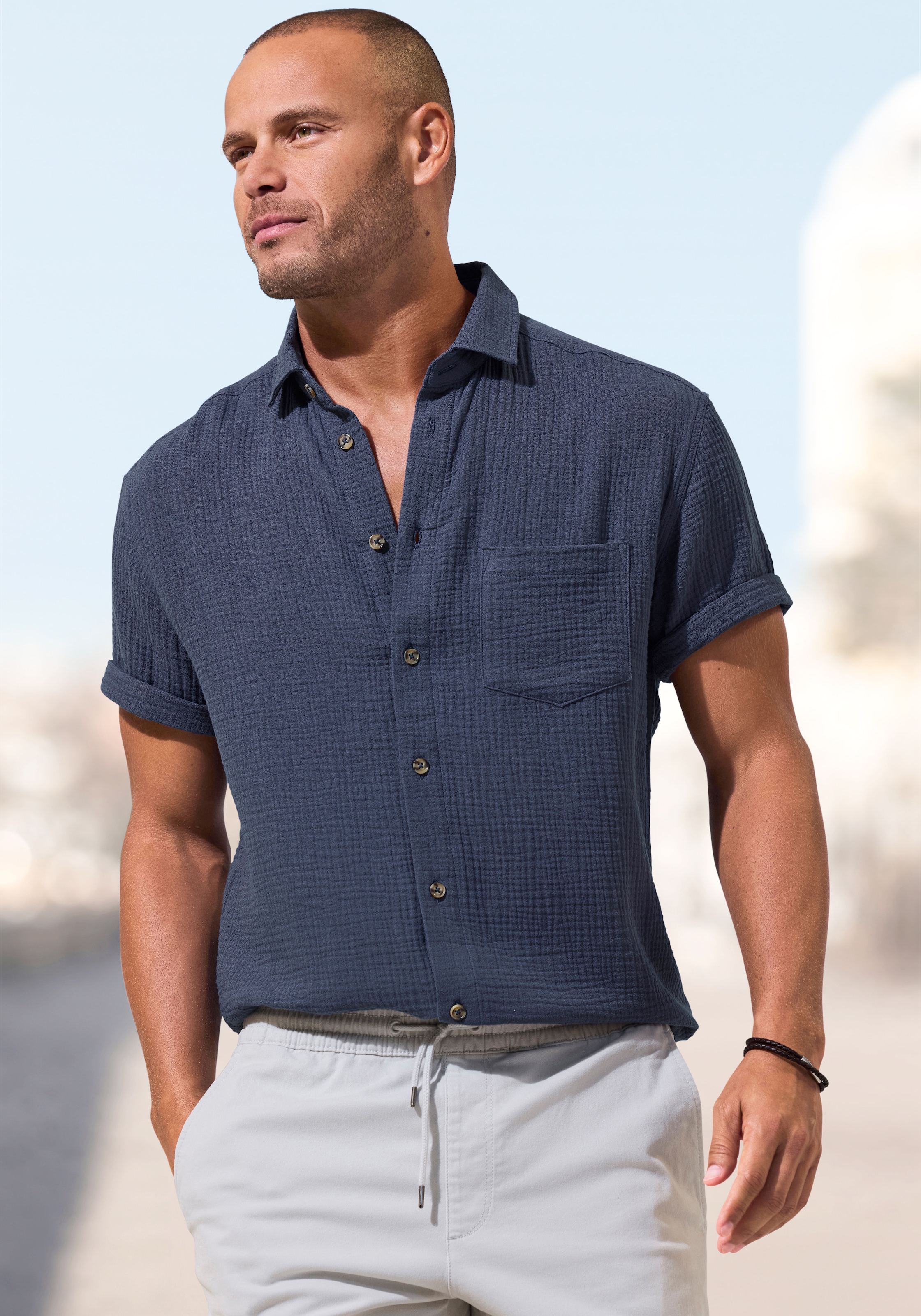 Beachtime Kurzarmhemd »Regular fit« Kurzarm, Freizeithemd aus Musselin-Ware