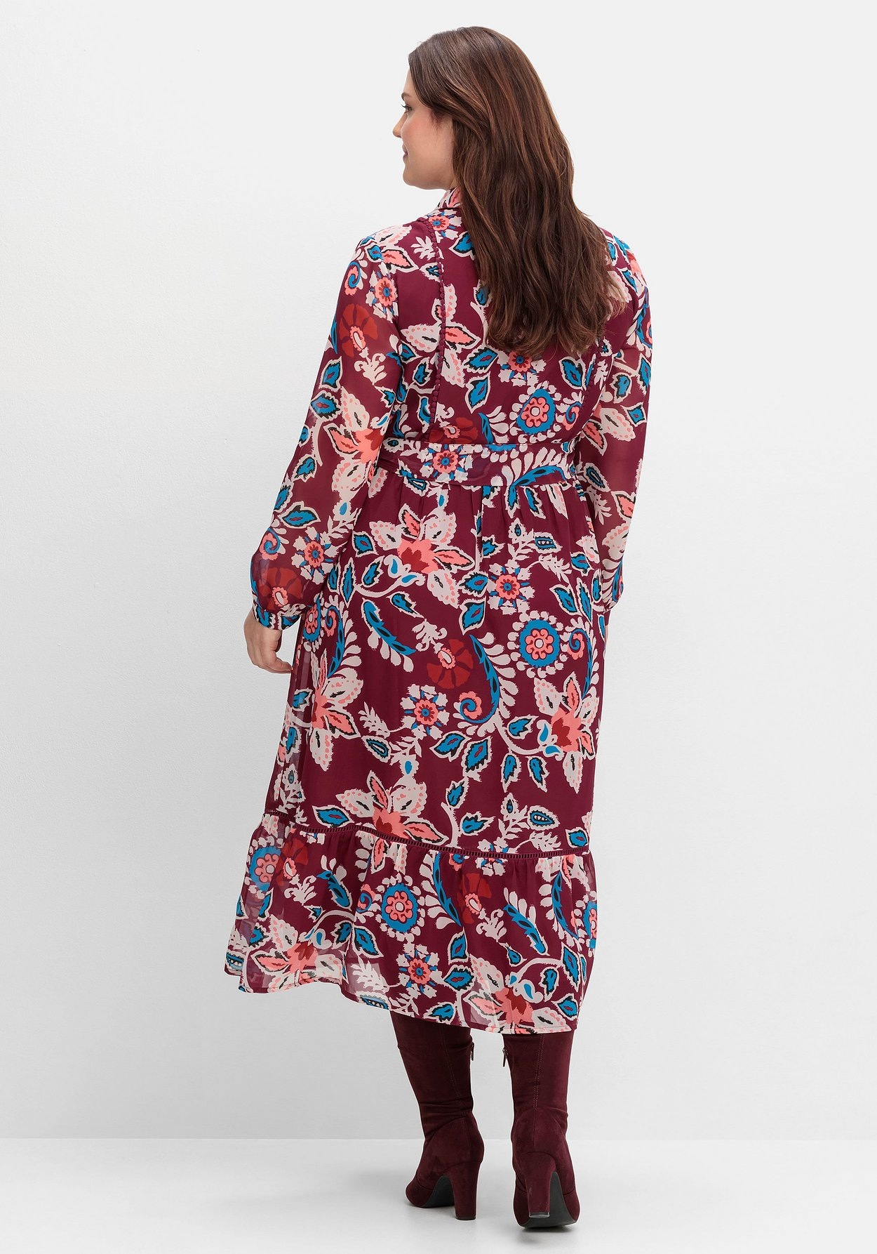 Sheego Chiffonkleid »Hemdblusenkleid mit Spitzendetails und Volant«