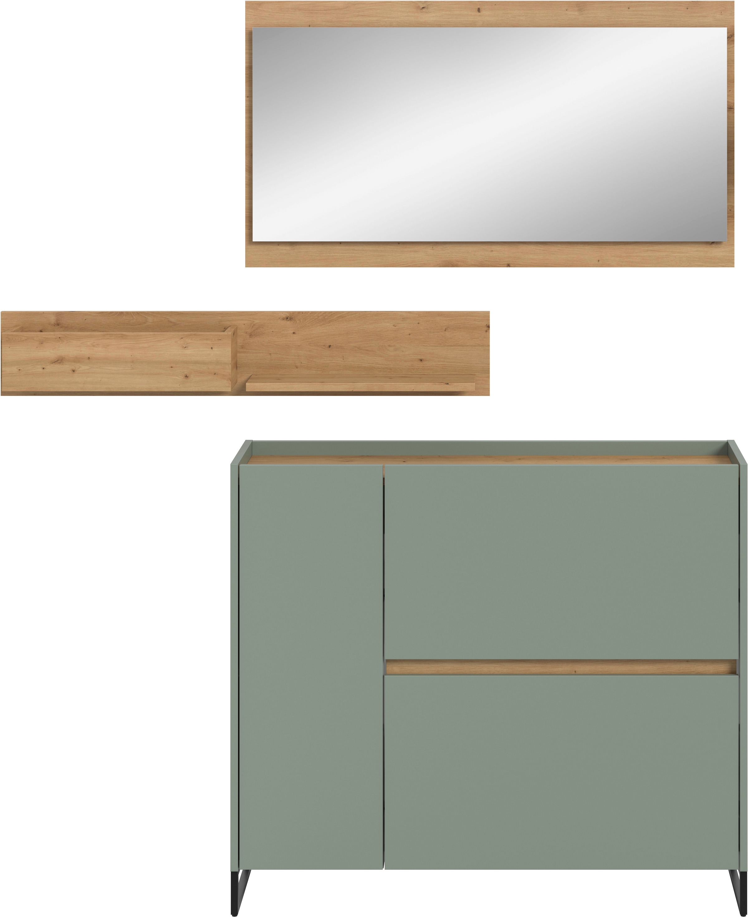 Home affaire Garderoben-Set »EVRID, 3-teilig, Breite 140 cm, individuell stellbar & erweiterbar« best. aus: Kommode, Wandboard & Spiegel, 3 Stk. tlg.