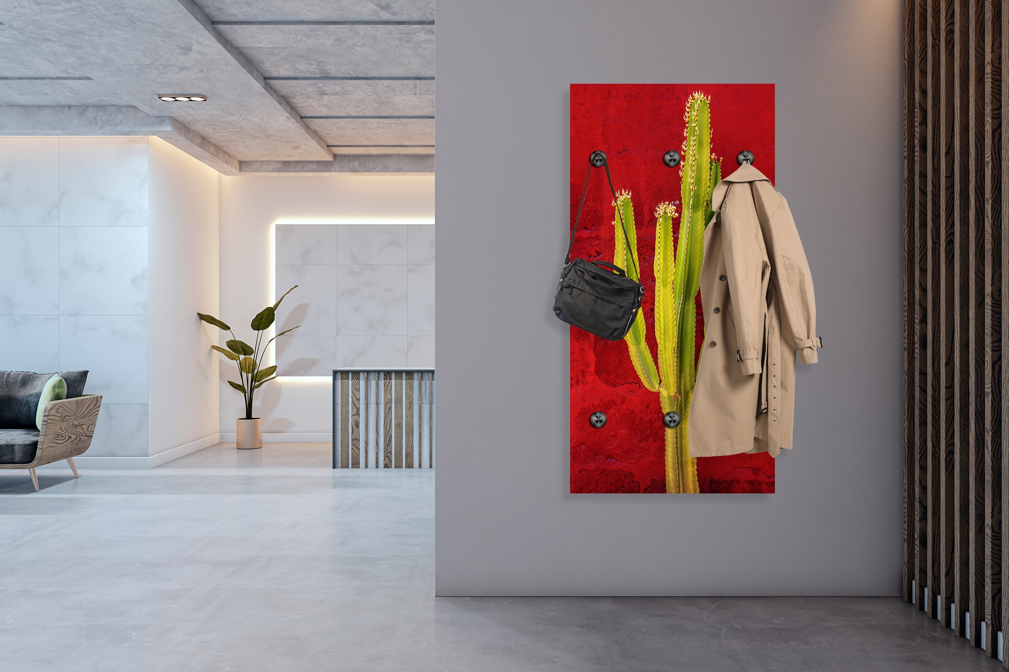 queence Wandgarderobe »Kaktus« 1 Stk. tlg. Wandpaneel aus Acrylglas inkl. 6 Edelstahlhaken in schwarz matt