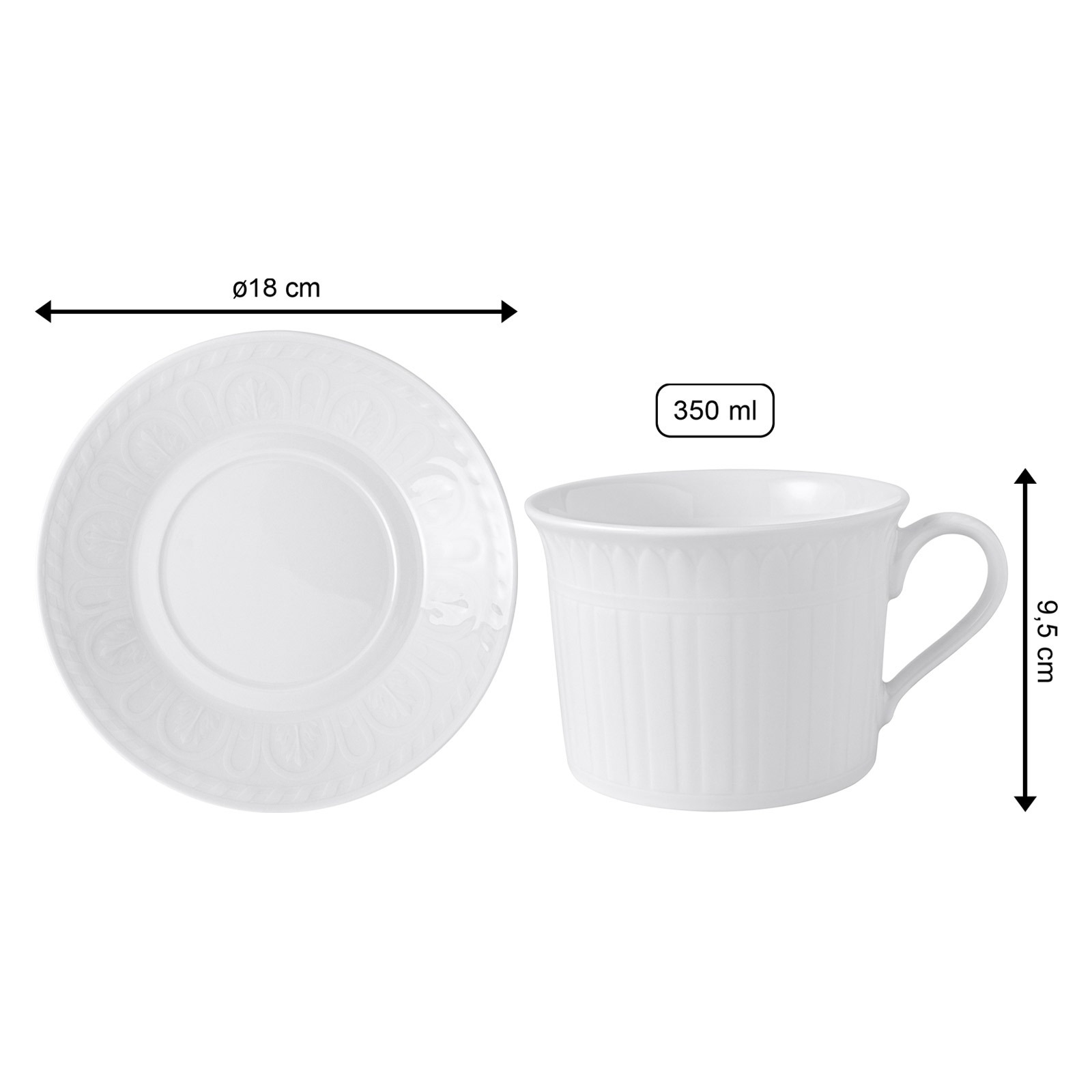 Villeroy & Boch Tasse »Cappuccino Tassen mit Untertassen Cellini 350 ml 6er Set weiß« Spülmaschinengeeignet, Mikrowellenfest
