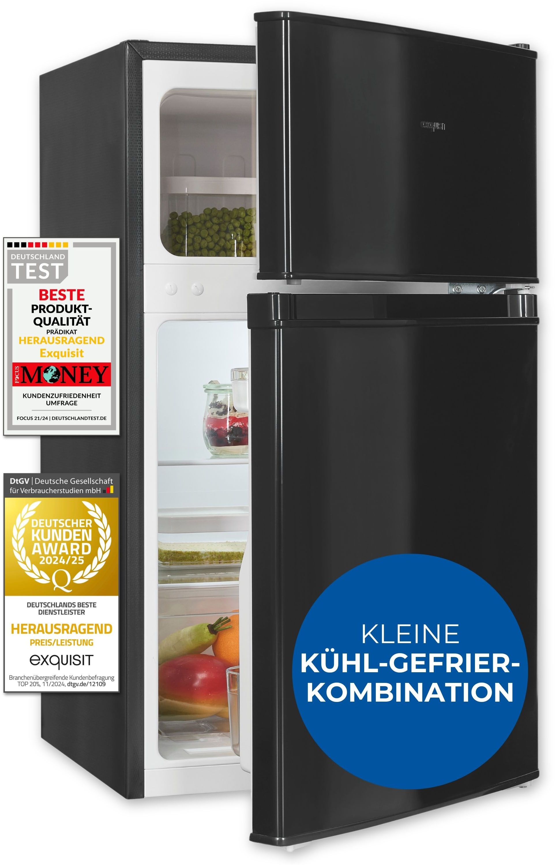 exquisit Kühl-/Gefrierkombination KGC90-30-E-040E schwarz »KGC90-30-E-040E schwarz« 85 cm hoch 47,5 cm breit