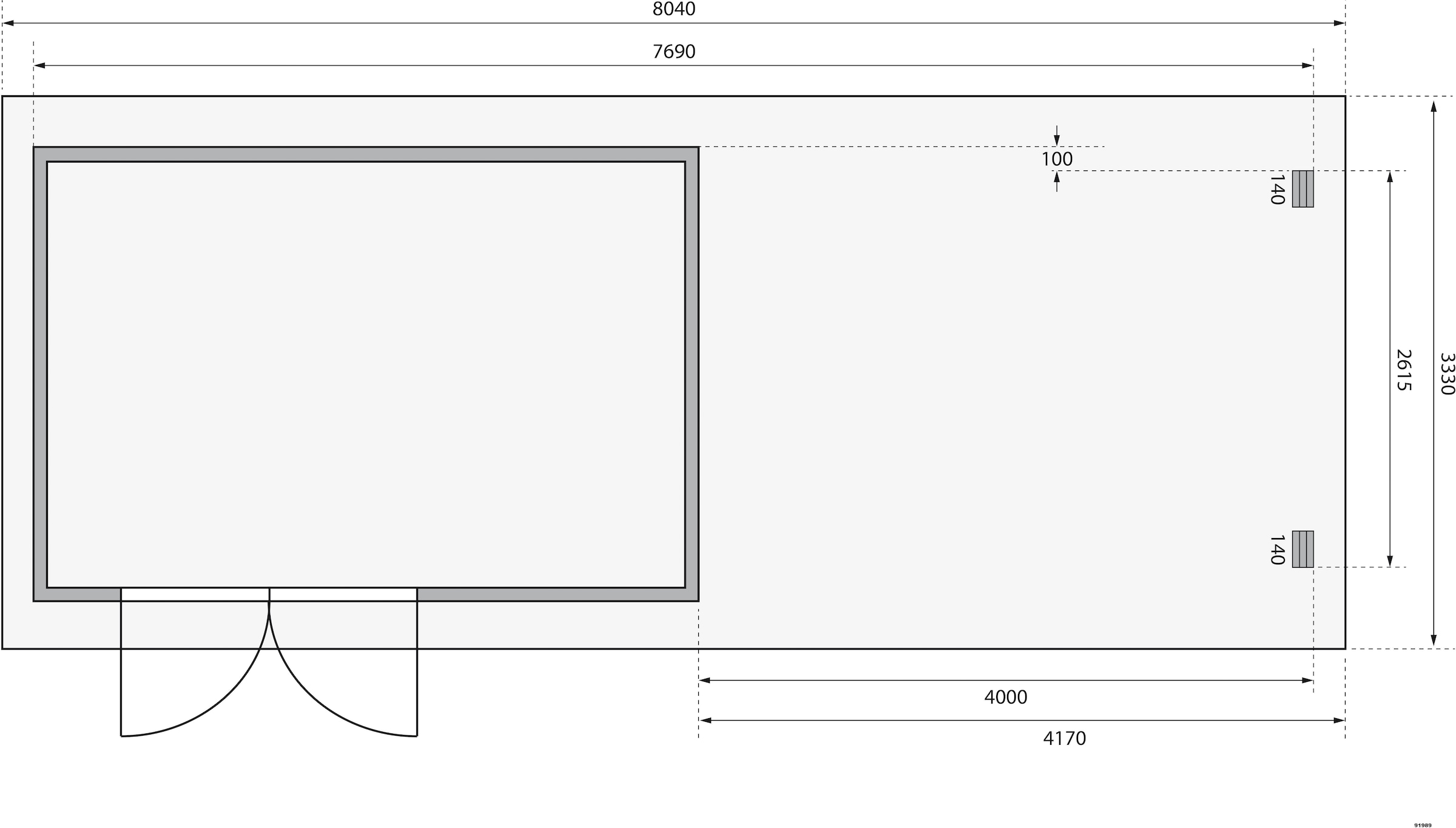 Karibu Gartenhaus mit Anbaudach und Seiten- und Rückwand