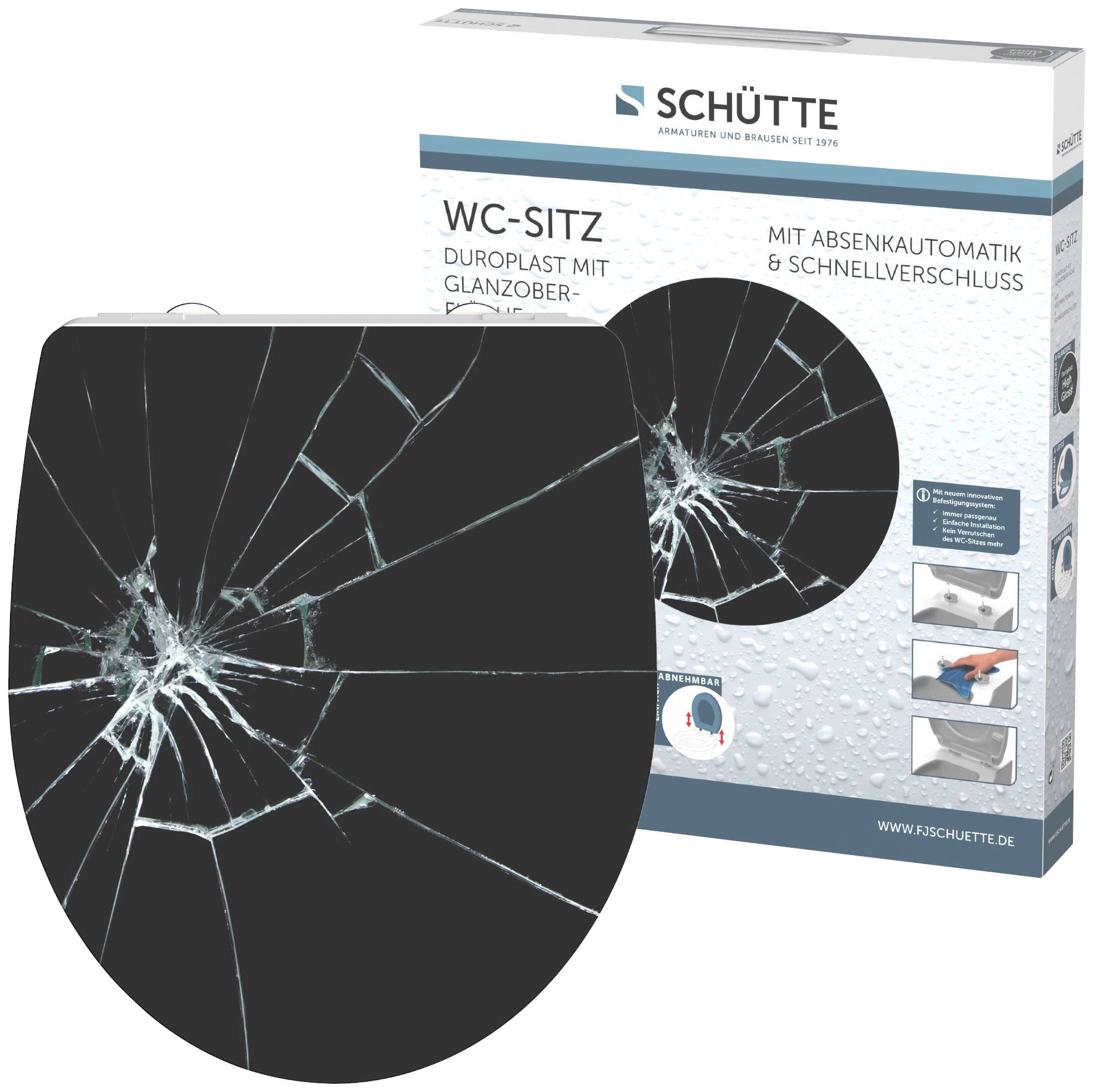 Schütte WC-Sitz »Broken Glass«, Duroplast, Hochglänzender Toilettendeckel mit Absenkautomatik und Schnellverschluss, High Gloss für die einfache Reinigung, Klobrille mit Motiv