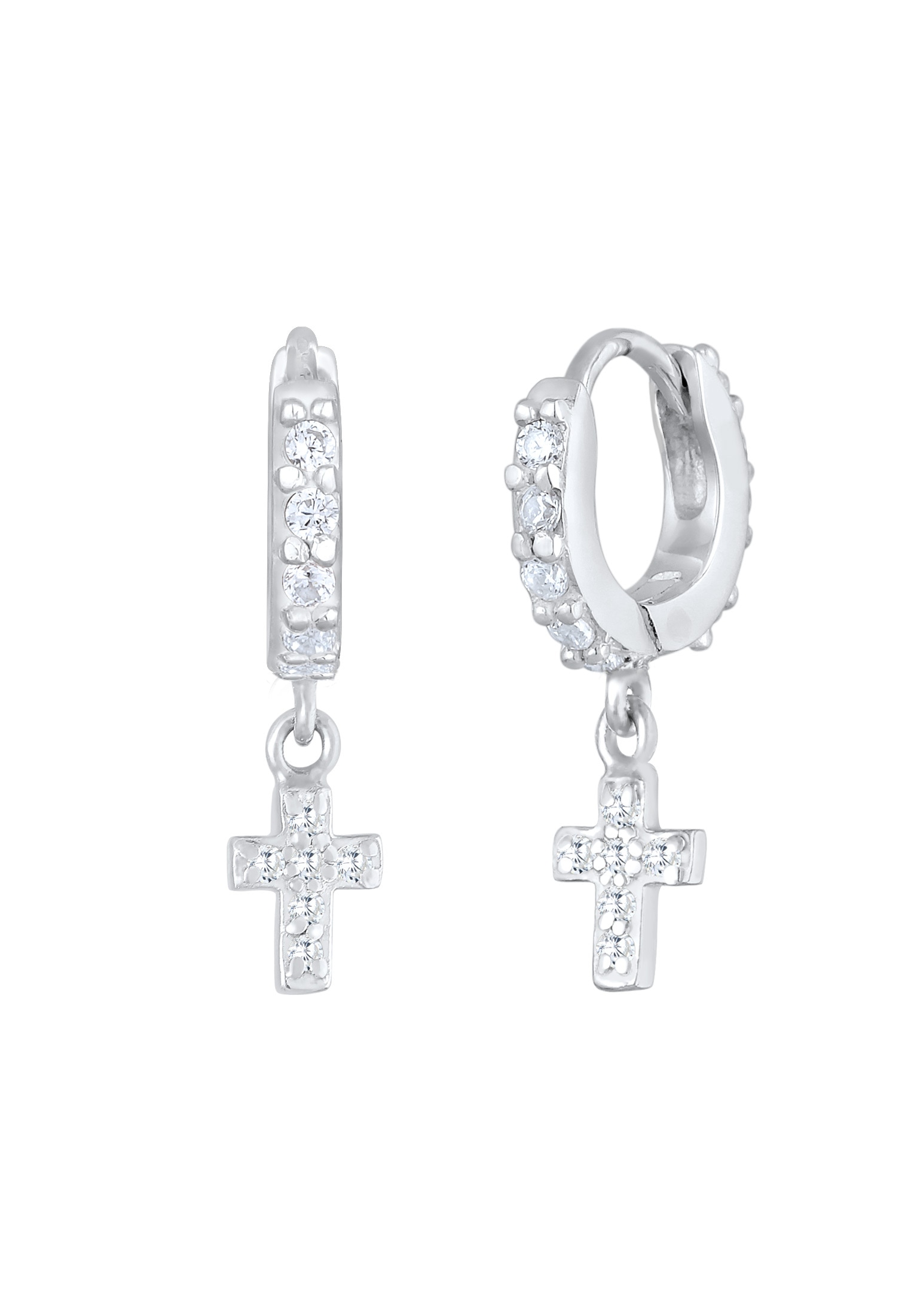 Elli Paar Creolen »Ohrringe Huggie Hoops Creolen Kreuz Zirkonia 925 Silber«