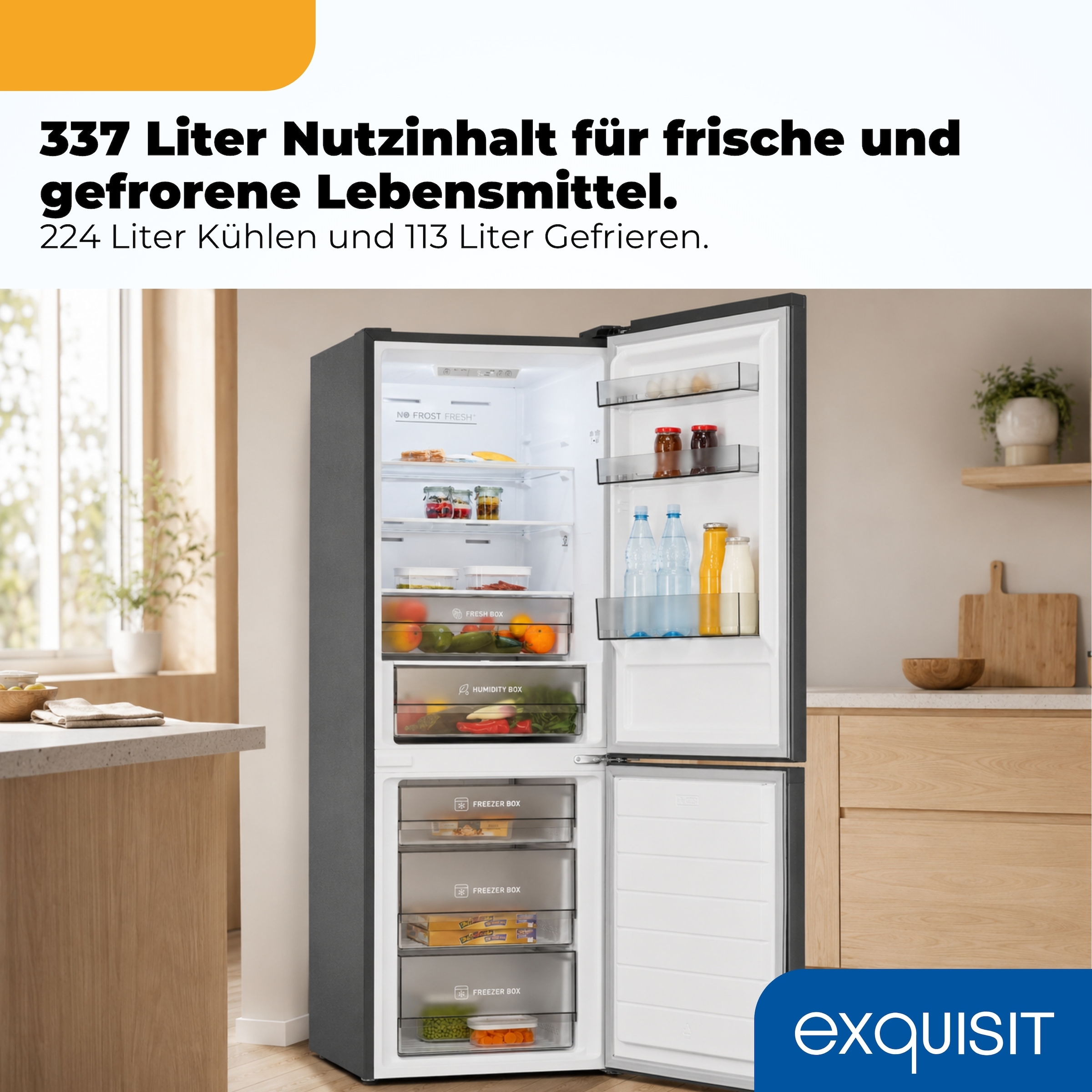 exquisit Kühl-/Gefrierkombination »KGC340-115-NF-040C inoxlook-az« 186 cm hoch 59,5 cm breit NoFrost Technologie für dauerhaft eisfrei ohne Abtauen