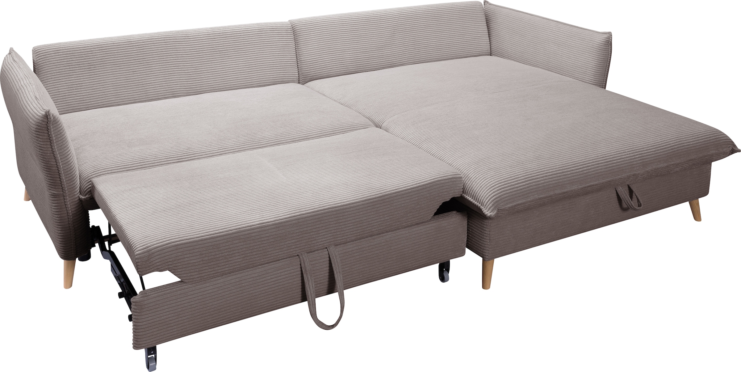 exxpo - sofa fashion Ecksofa »WALPY, elegant und modern, hoher Sitzkomfort, schmale Armlehnen«, L-Form, wahlweise mit Bettfunktion und Bettkasten, in Cord