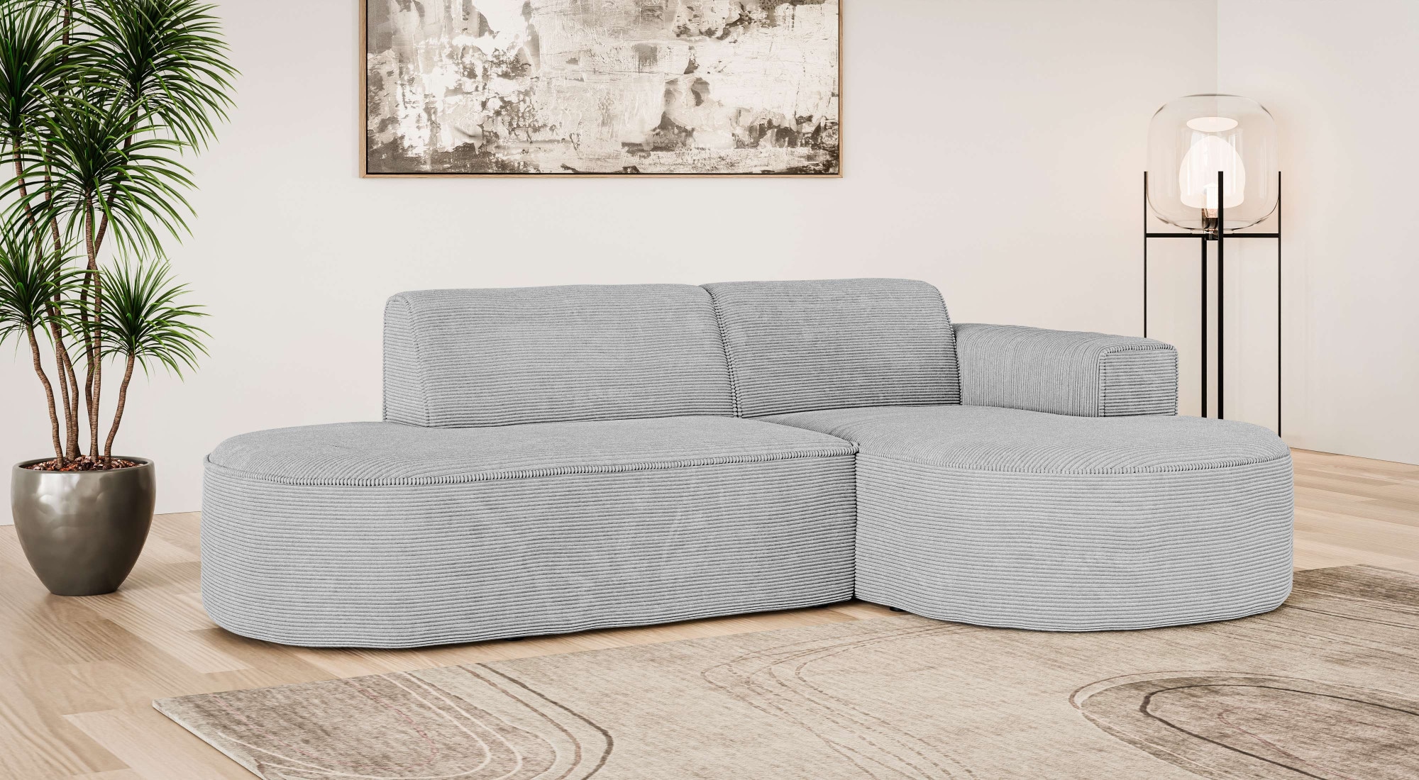 OTTO home Ecksofa »ADELLA XL Design-Sofa mit Recamiere rechts/links, 263/159/76 cm« L-Form XL mit Wellenunterfederung, runde Form, auch in Cord