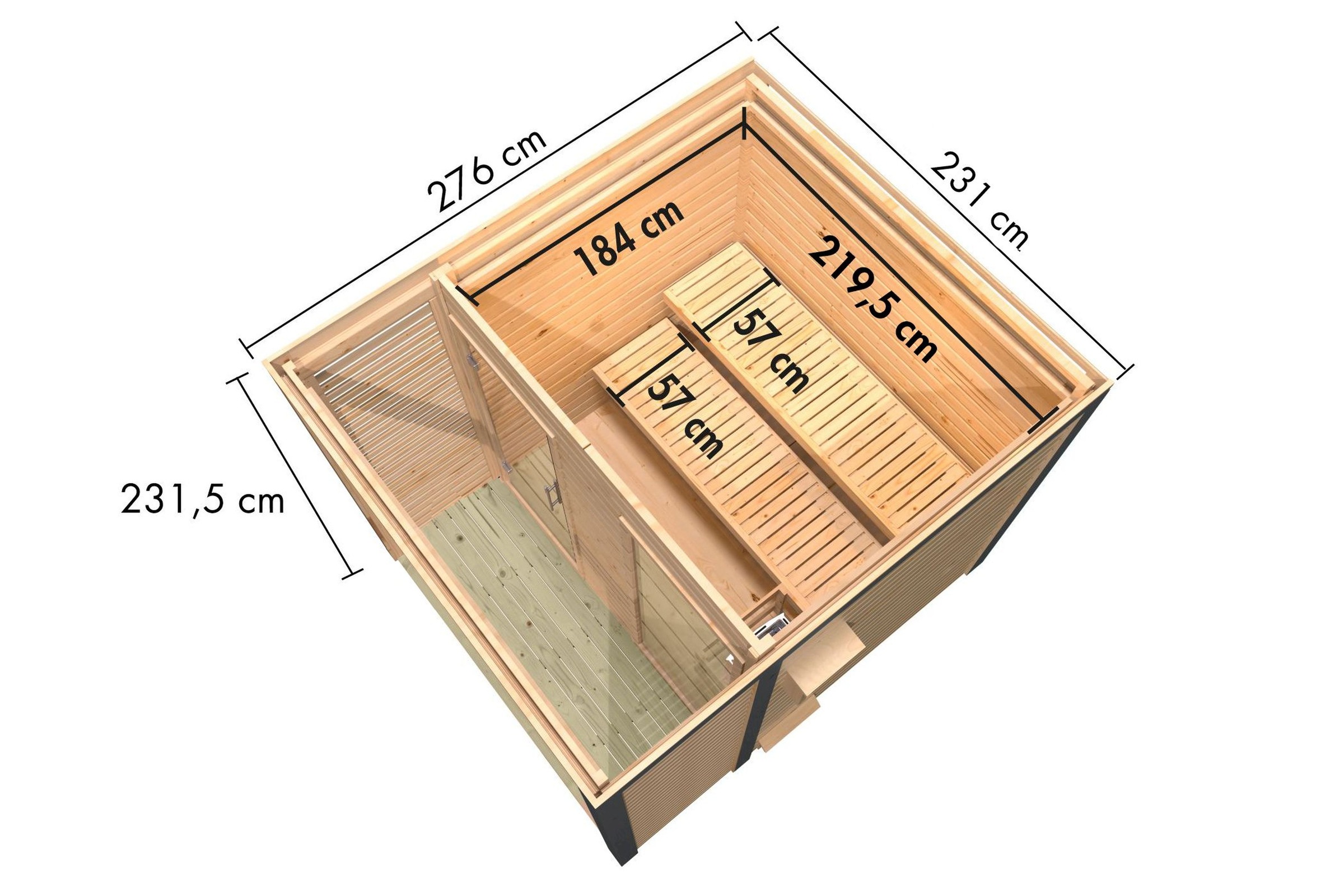 Karibu Saunahaus »"Adrian 2" anthrazit-graualuminium« Wände aus nordischer Fichte, Stahlecken und Stahl-Dachabschluss