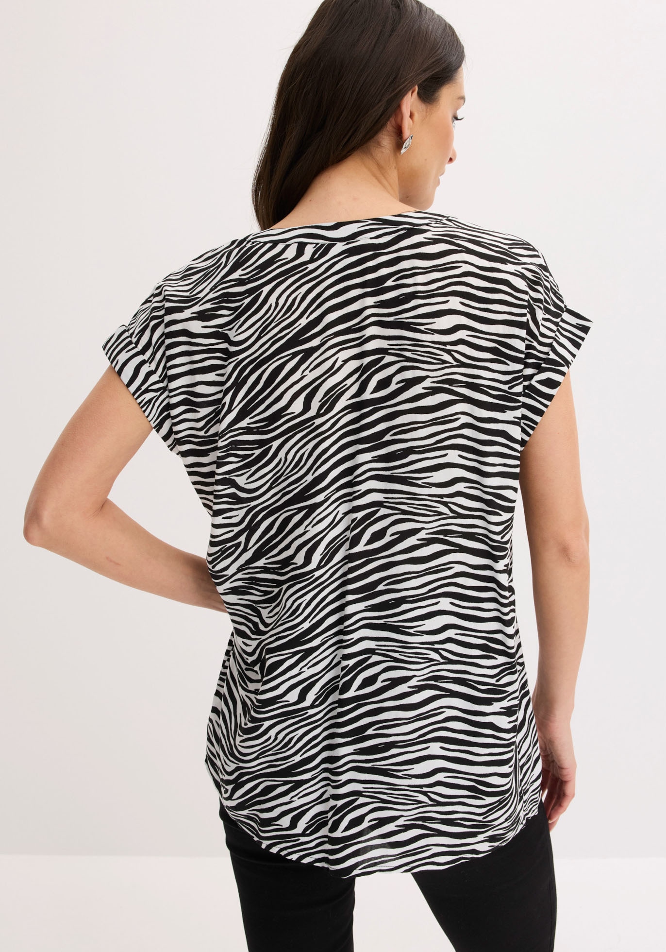 bonprix Tunika eleganter Look, Kurzarm-Design, Regular Fit, mit Henley-Kragen