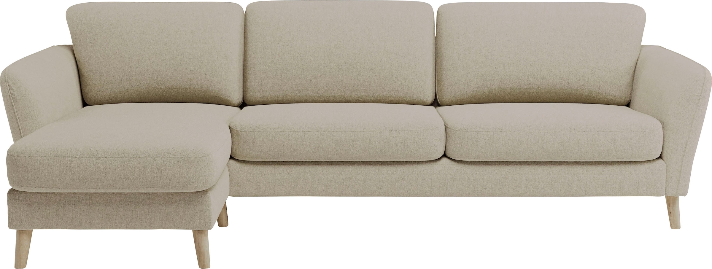 Home affaire Ecksofa »MARSEILLE (279/152cm),L-Form, Rec. rechts/links, verschiedene Bezüge«, Massivholzbeine Eiche, Landhausstil, Wellenunterfederung