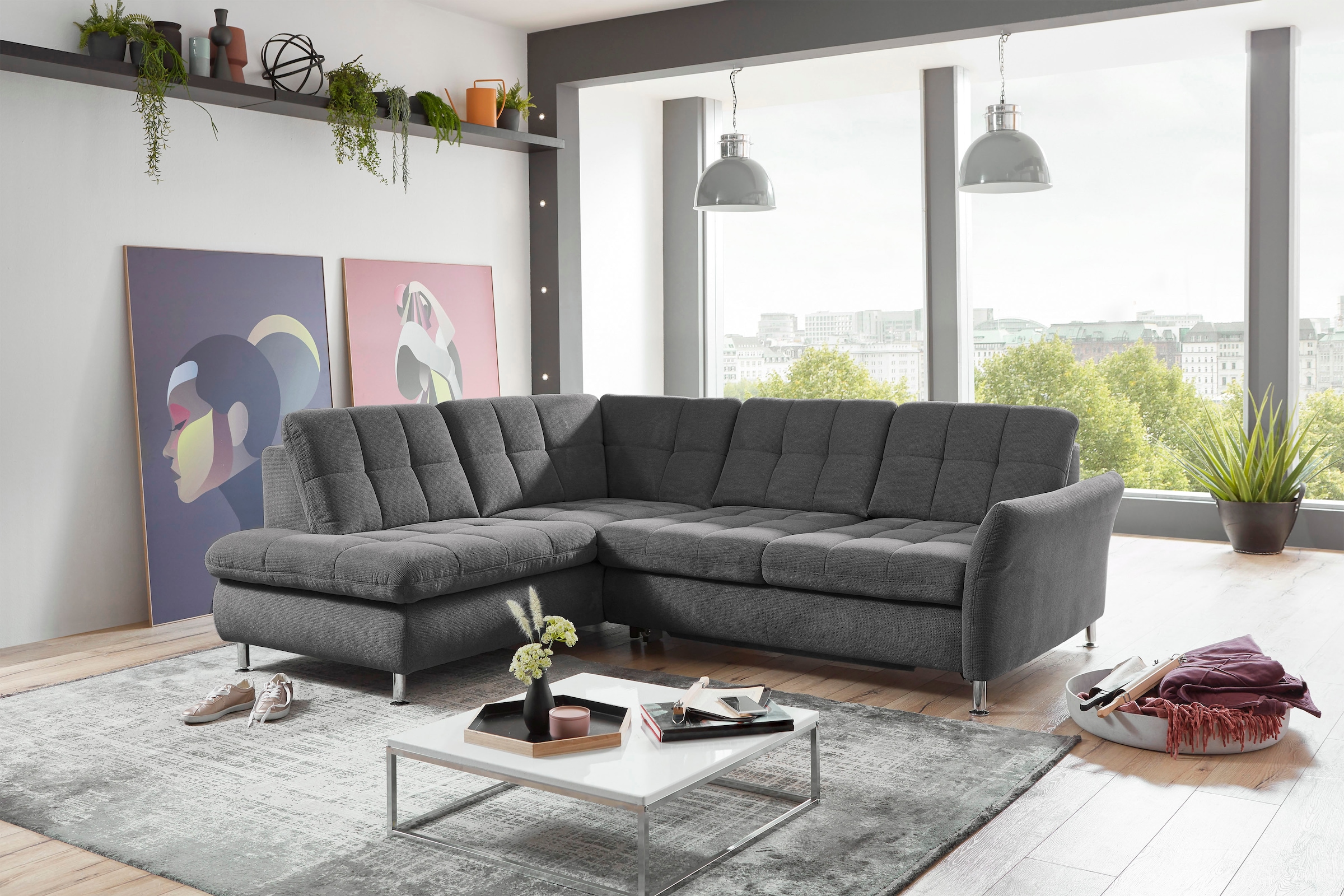 Die PlanBar Ecksofa »MP-IN20016 L-Form mit Kaltschaum-Polsterung« wahlweise mit Kopfstützen und Bettfunktion