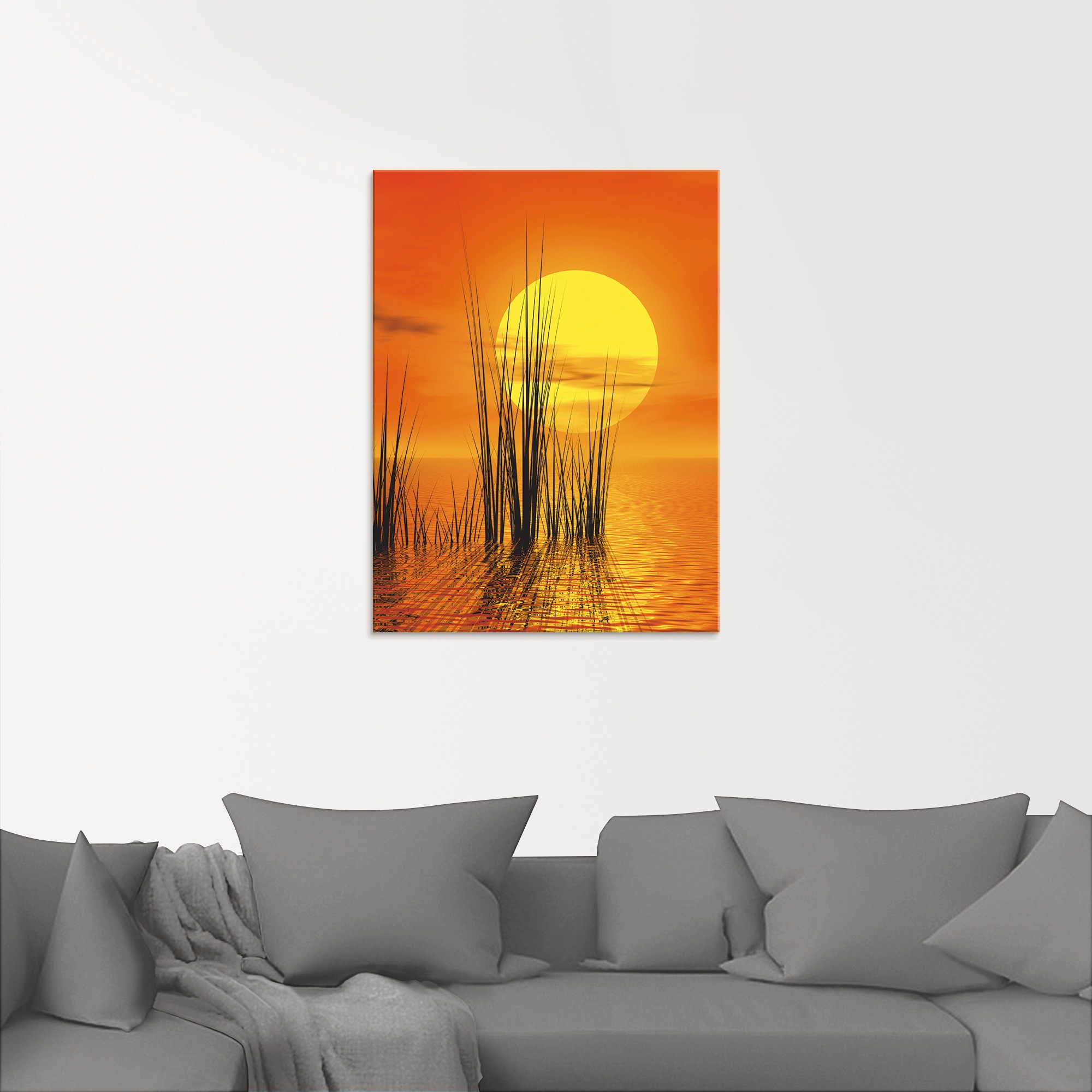 Artland Glasbild »Sonnenuntergang mit Schilf«, Sonnenaufgang & -untergang, (1 St.), in verschiedenen Größen