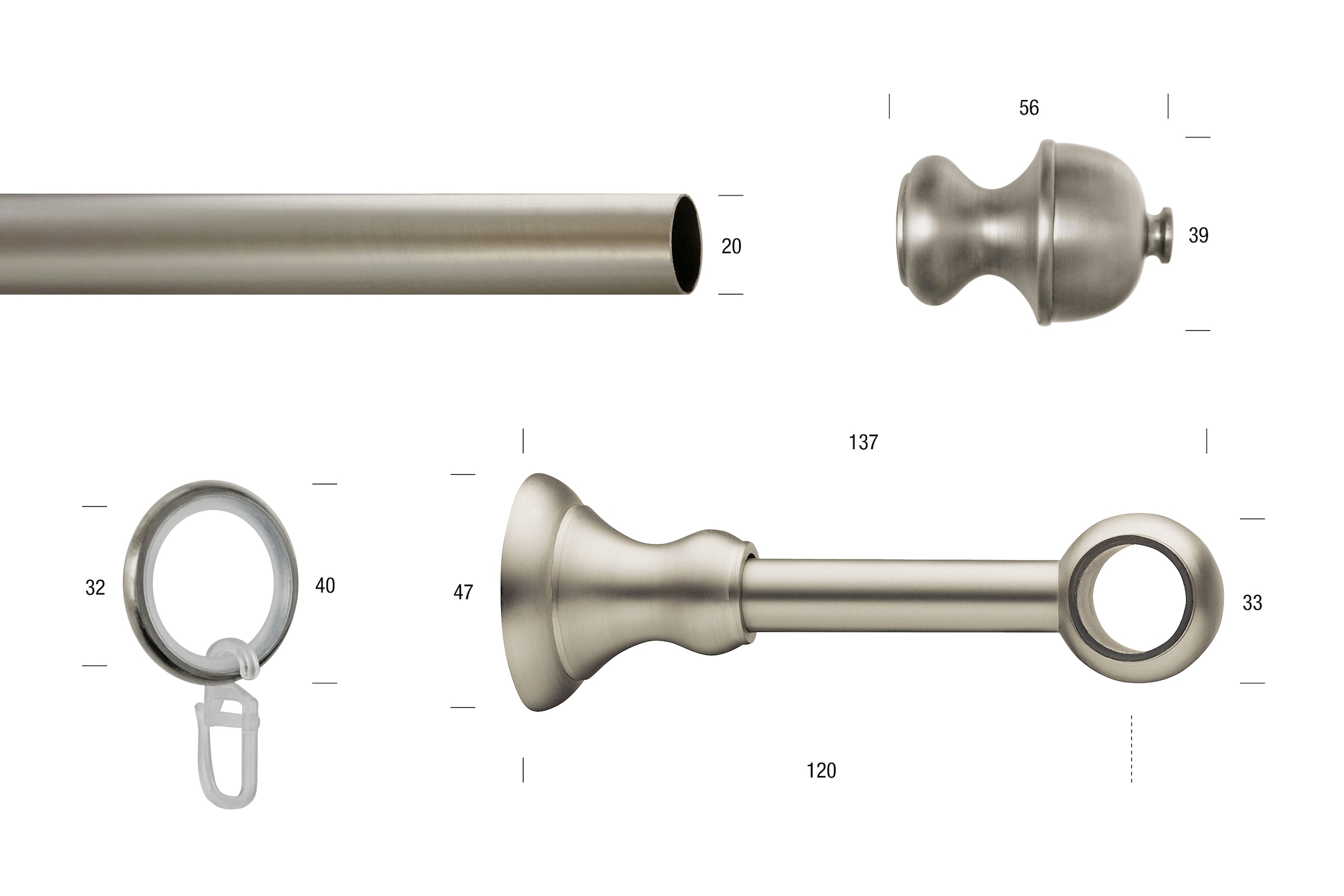 GARESA Gardinenstange »ANDREA« Ø 20 mm 1 läufig-läufig Wunschmaßlänge Vorhanggarnitur, verlängerbar, Endknopf Profil klein, mit Ringen