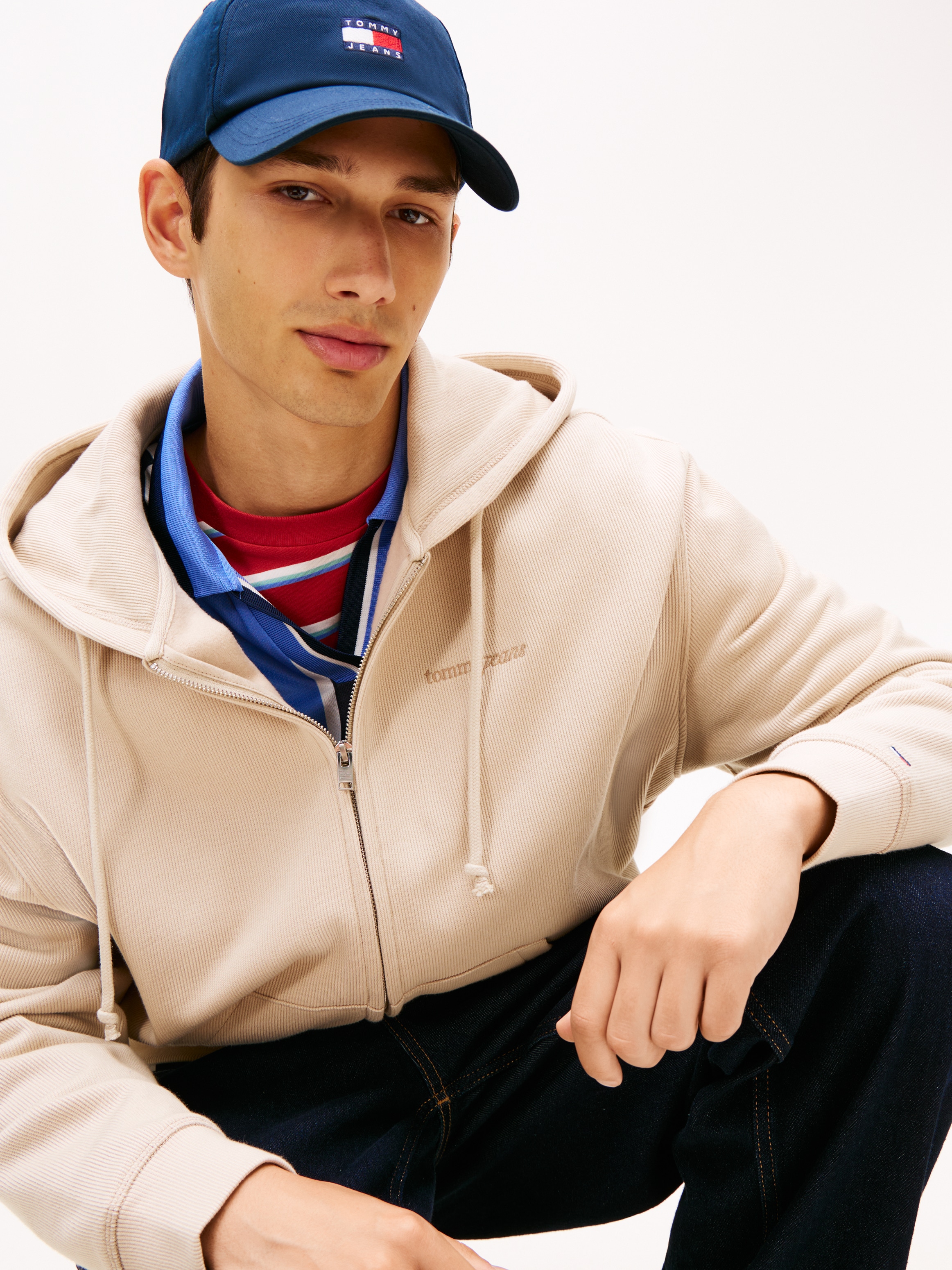 Tommy Jeans Kapuzensweatjacke »TJM 90S SCRIPT RIB FLEECE«